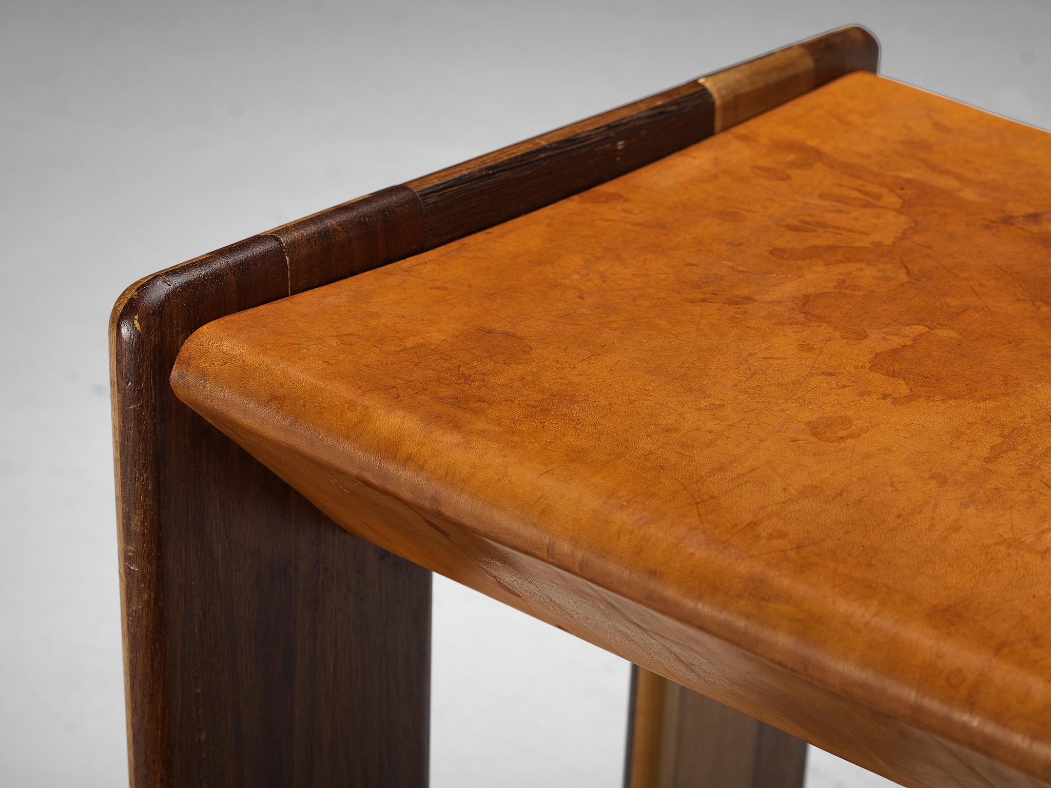 Late 20th Century Afra & Tobia Scarpa 'Benetton' Stool in Mixed Wood and Cognac Leather For Sale