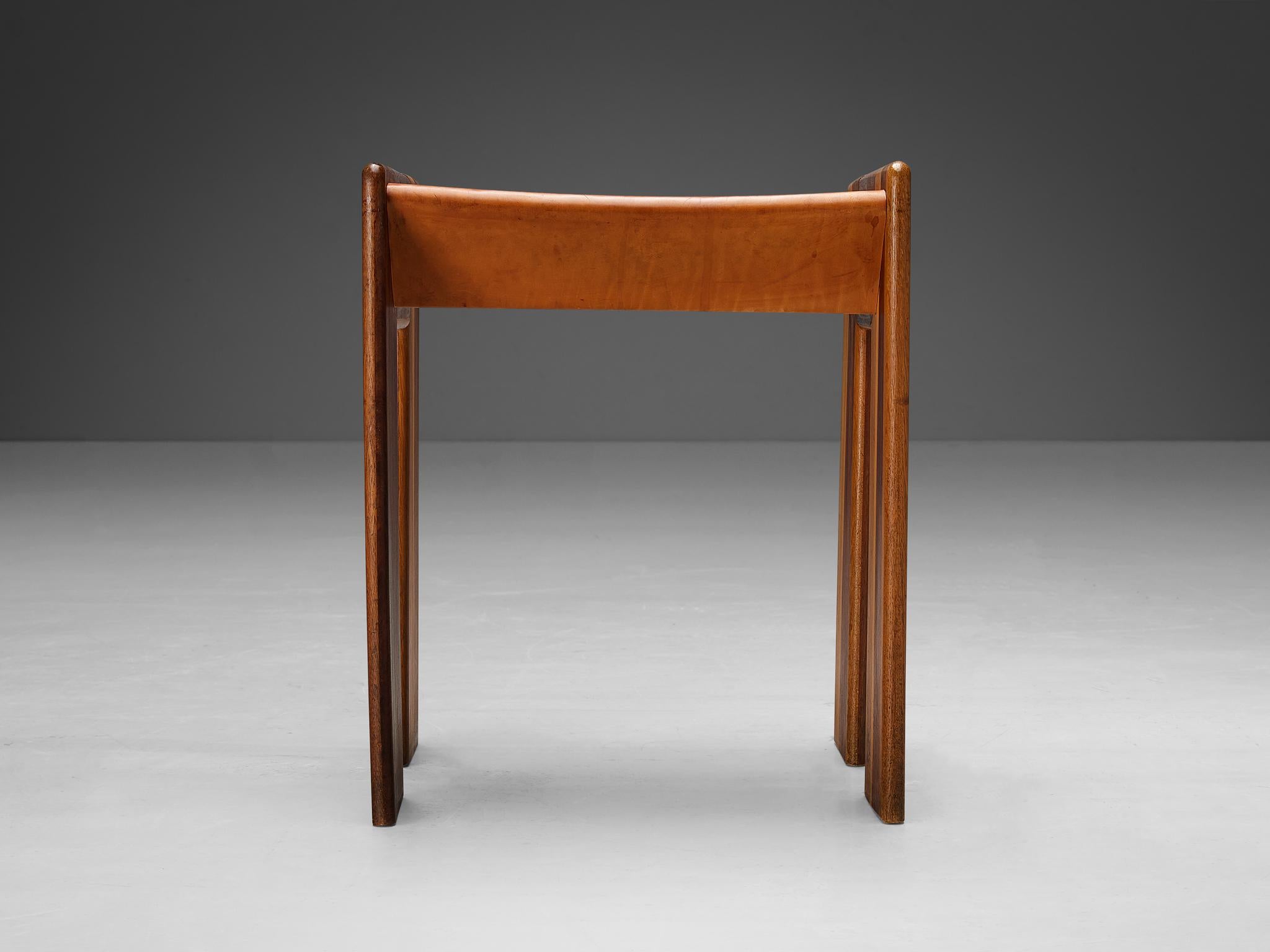 Afra & Tobia Scarpa 'Benetton' Stools in Mixed Wood and Cognac Leather For Sale 2