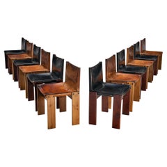 Afra & Tobia Scarpa Bicolor Set of Twelve 'Monk' Dining Chairs in Leather