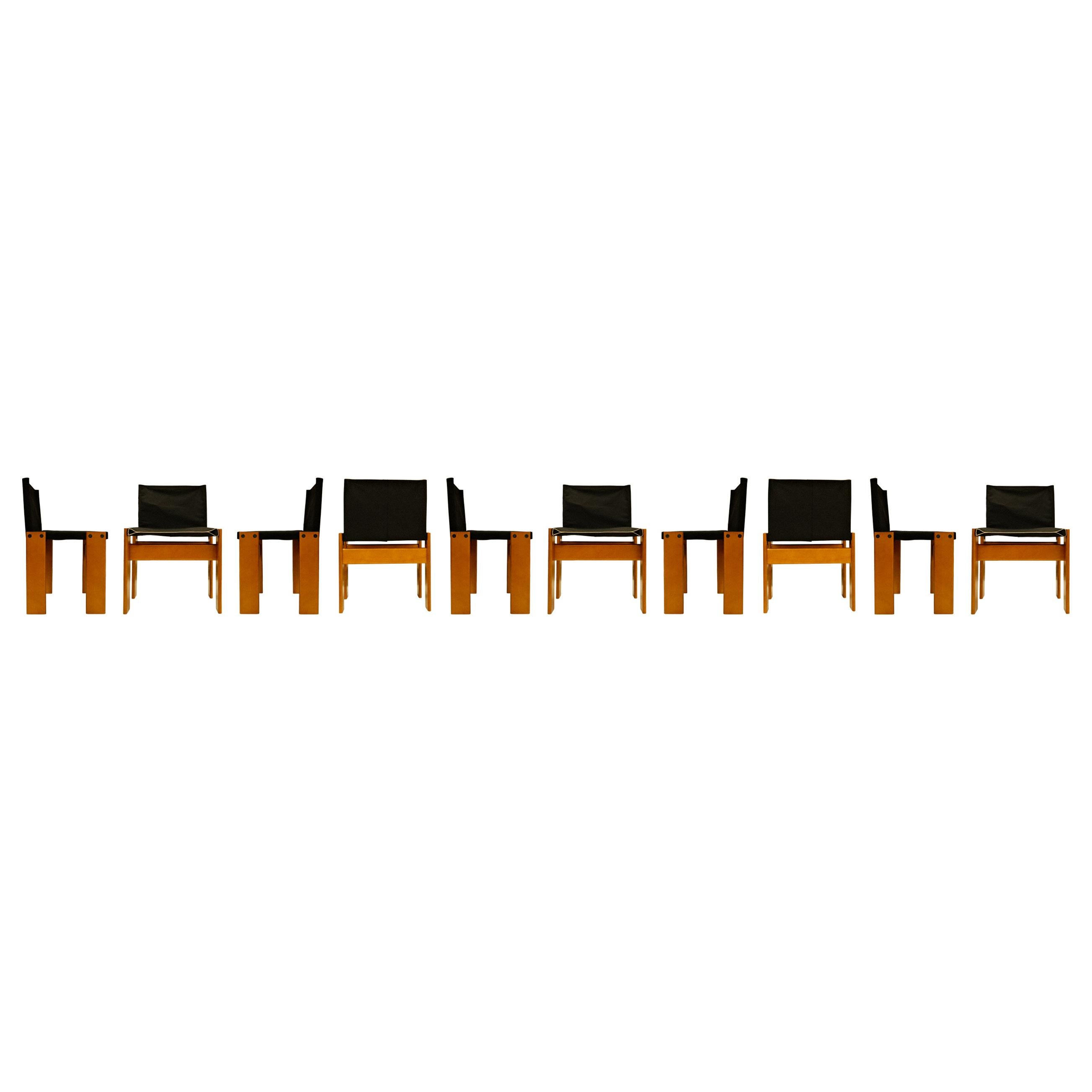 Afra & Tobia Scarpa Monk Esszimmerstuhl aus schwarzem Segeltuch für Molteni, 10er-Set, Monk (Italienisch) im Angebot