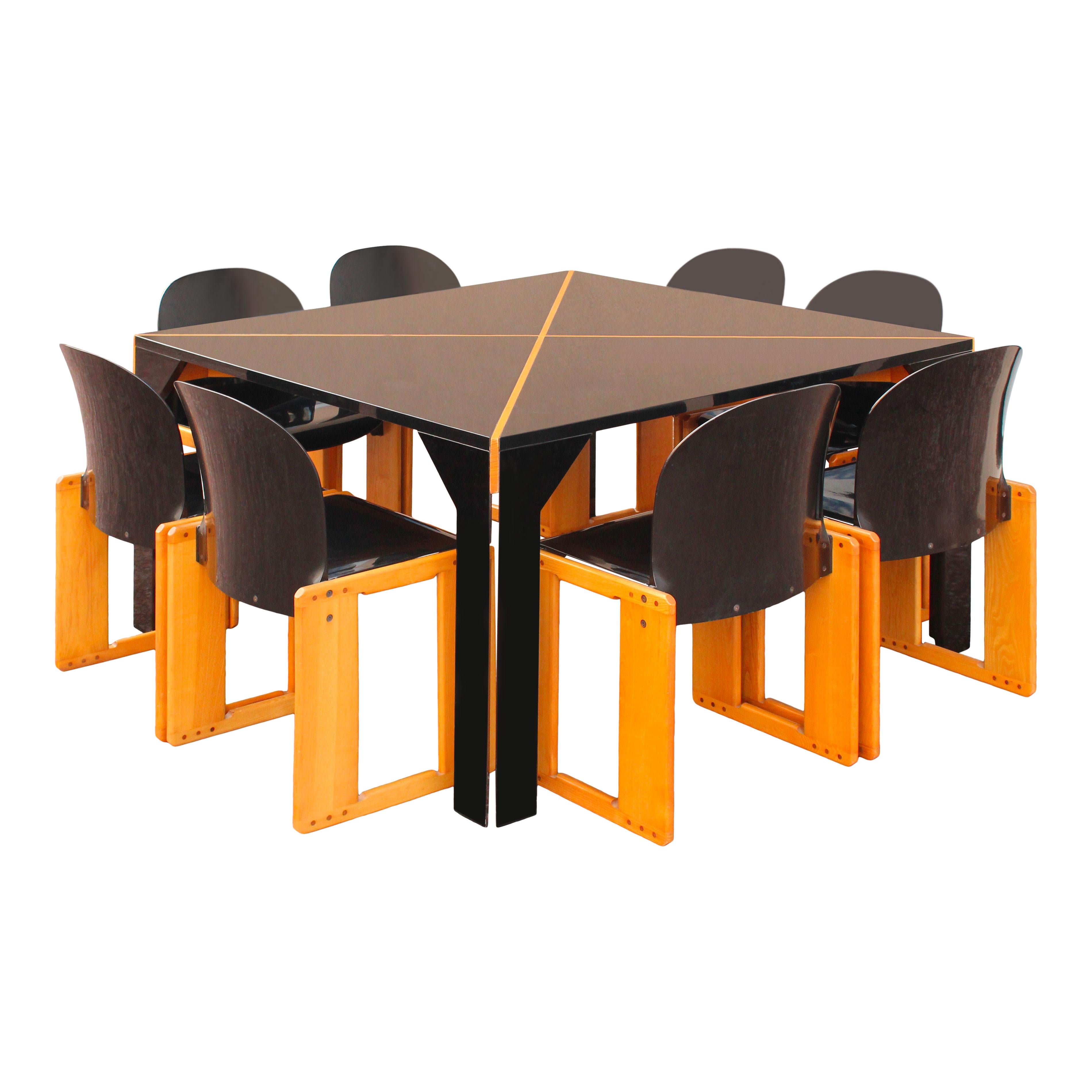 Afra & Tobia Scarpa Black Lacquered Dialogo Chair for B&B Italia, 1973, Set of 4 For Sale 6
