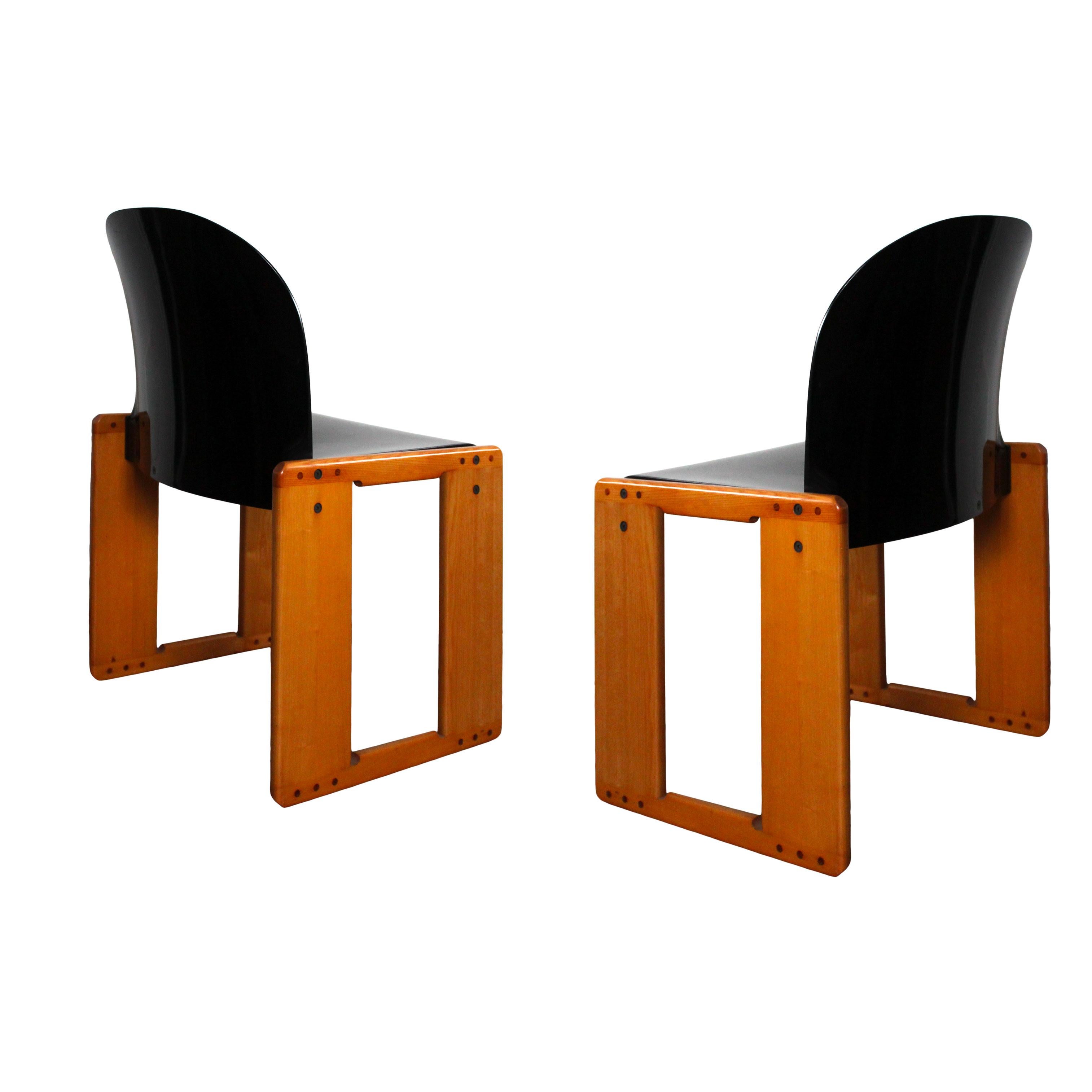 Afra & Tobia Scarpa Black Lacquered Dialogo Chair for B&B Italia, 1973, Set of 4 In Good Condition For Sale In Vicenza, IT