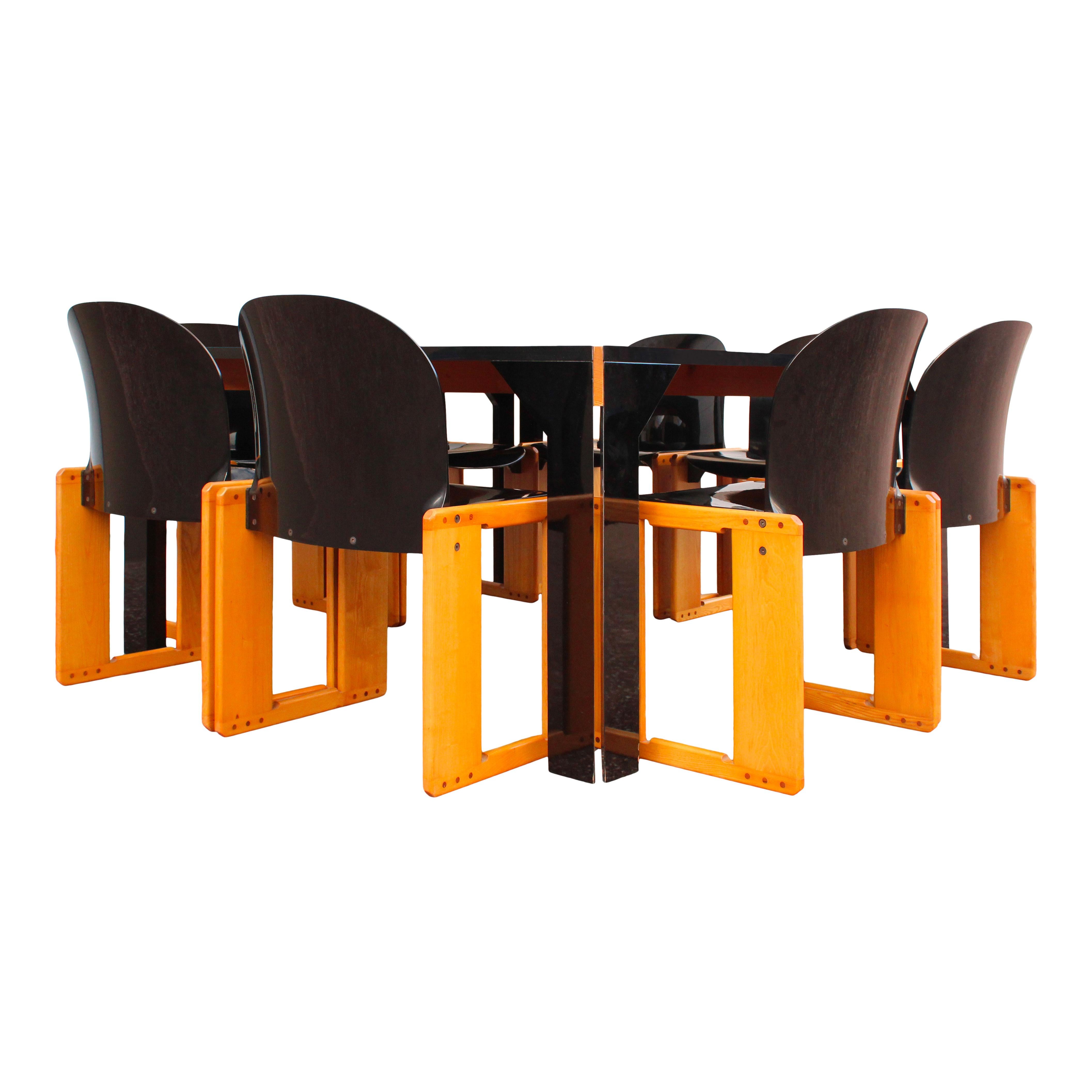 Afra & Tobia Scarpa Sedia Dialogo laccata nera per B&B Italia, 1973, Set di 6 in vendita 8