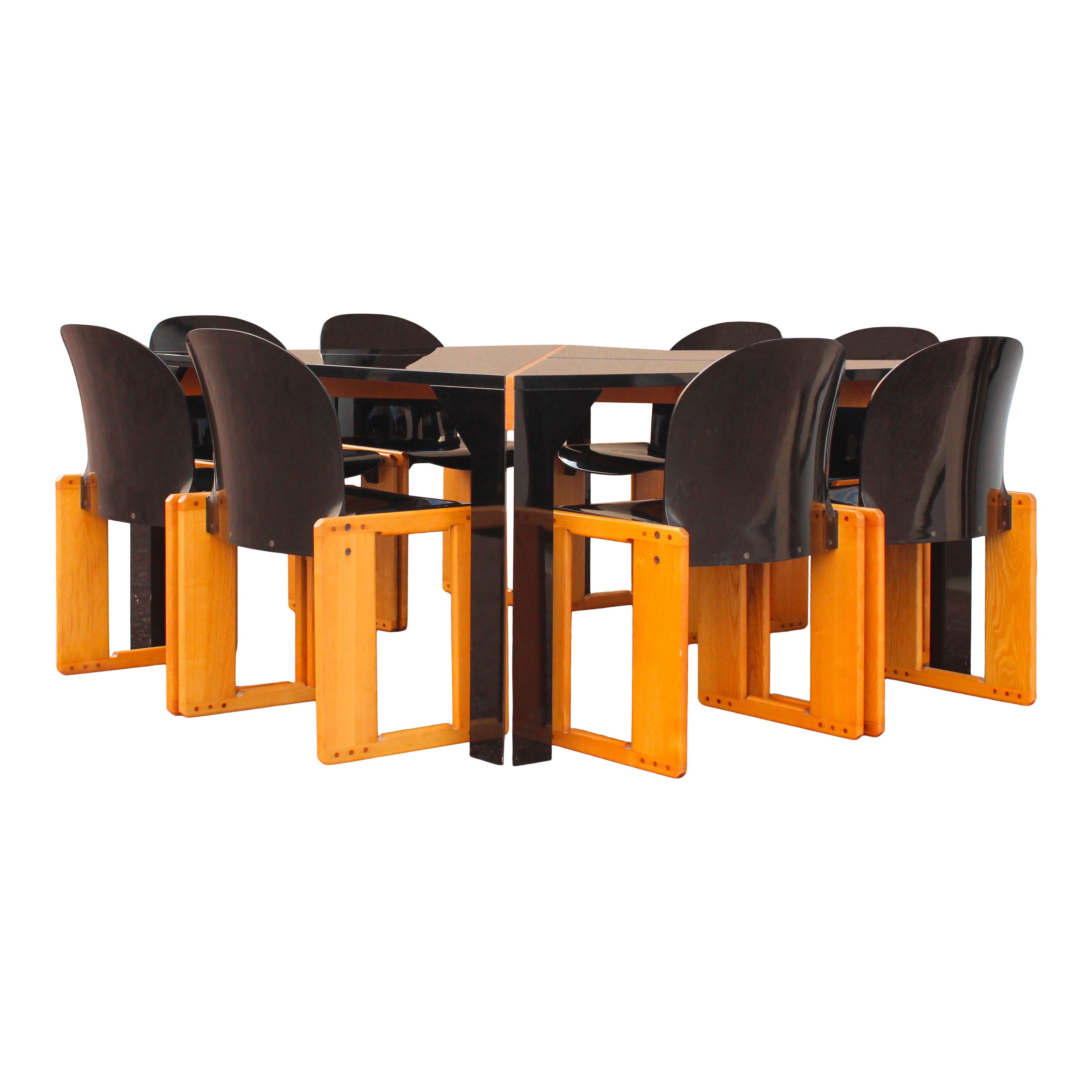 Afra & Tobia Scarpa Sedia Dialogo laccata nera per B&B Italia, 1973, Set di 6 in vendita 10