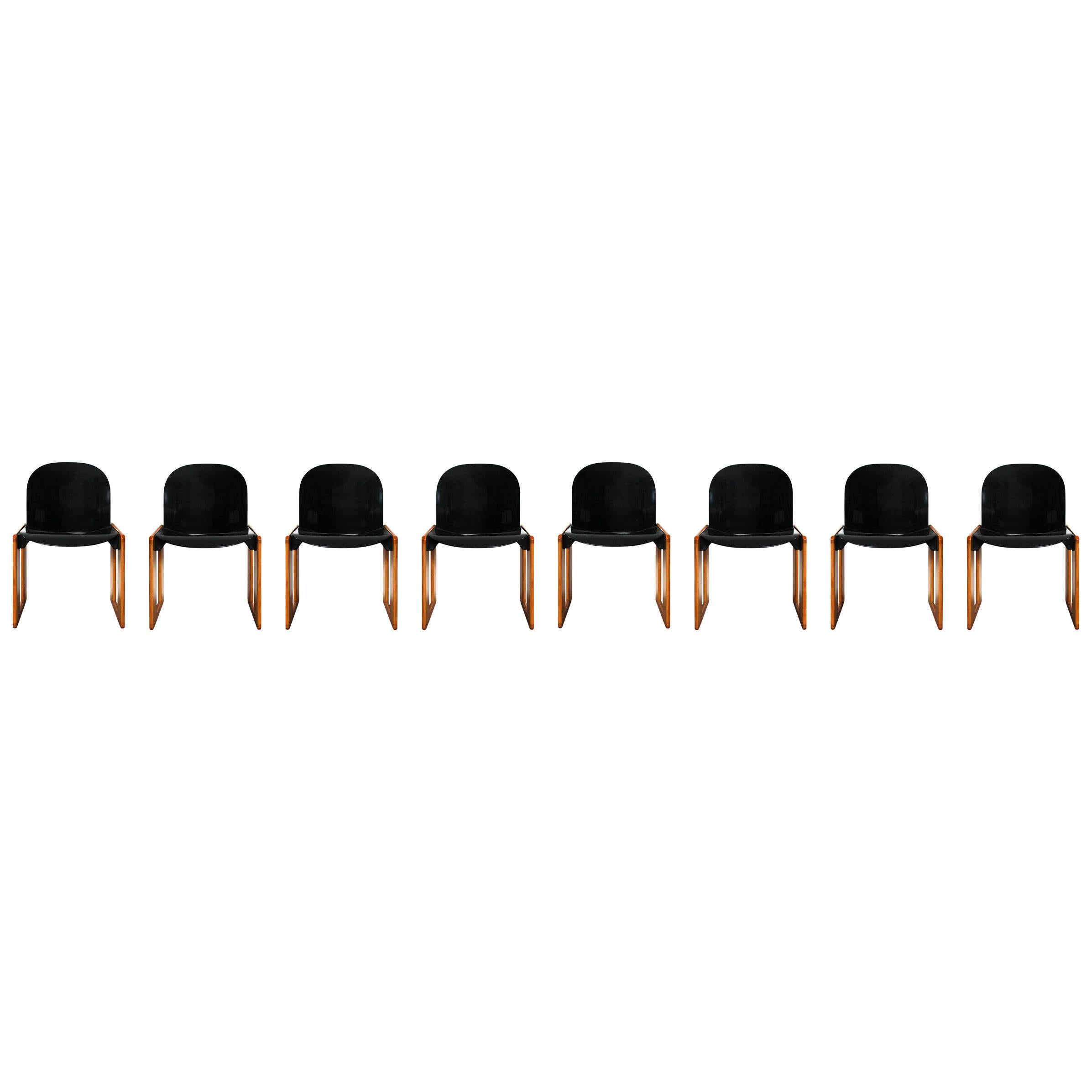 Mid-Century Modern Afra & Tobia Scarpa Black Lacquered Dialogo Chair for B&B Italia, 1973, Set of 8 For Sale