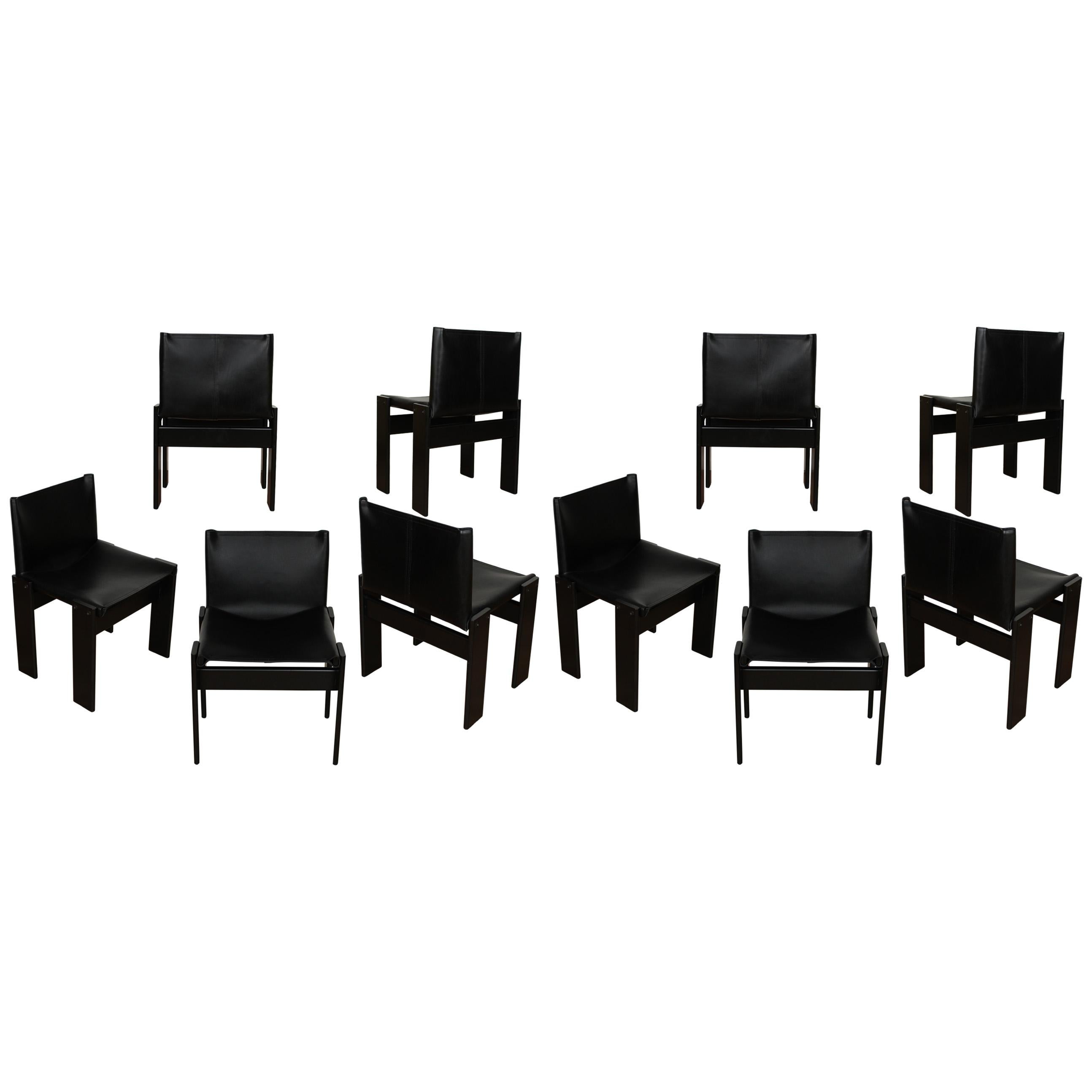 Mid-Century Modern Afra & Tobia Scarpa Black Lacquered Monk Dining Chair for Molteni, Set of 10 For Sale