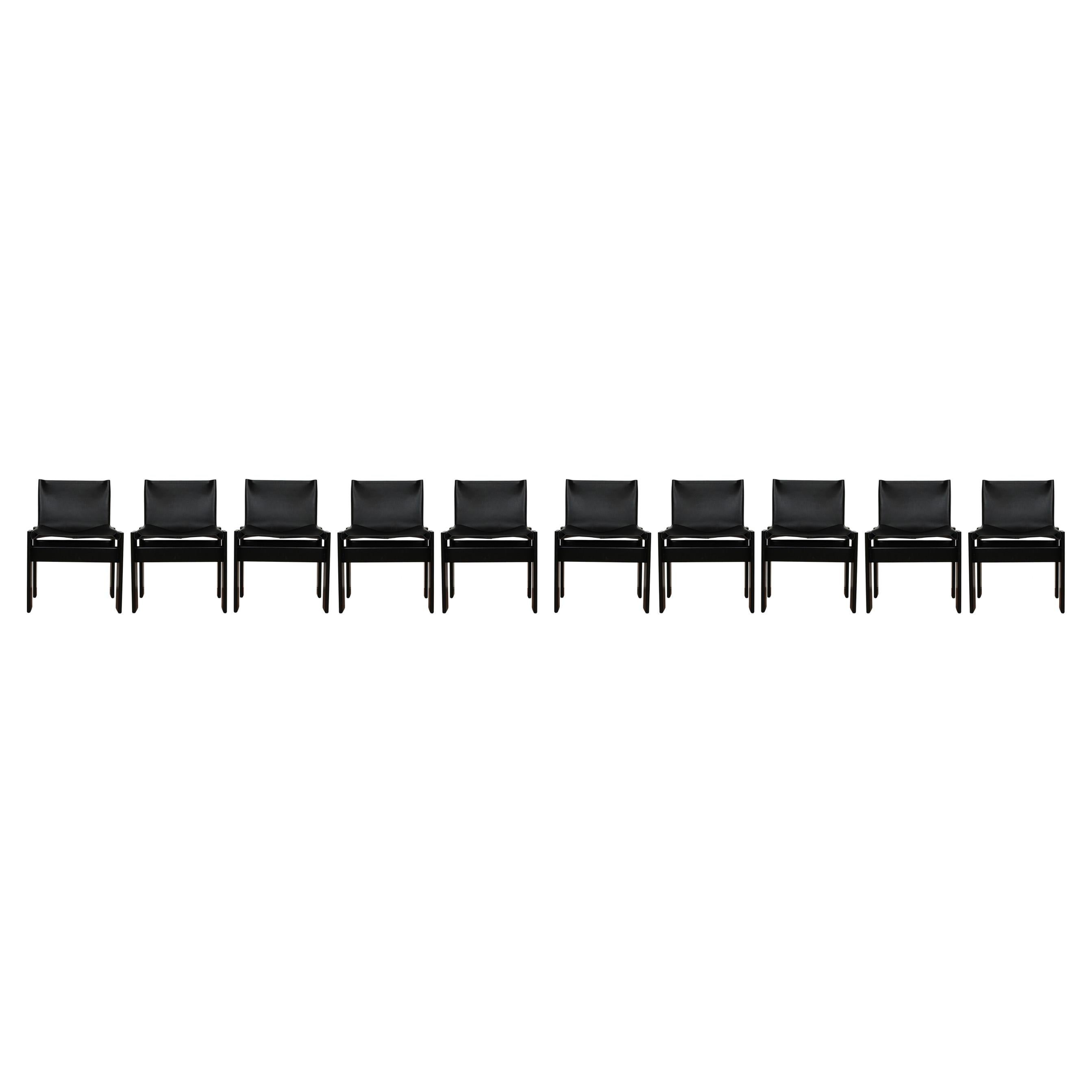 Afra & Tobia Scarpa Black Lacquered Monk Dining Chair for Molteni, Set of 10 In Good Condition For Sale In Vicenza, IT