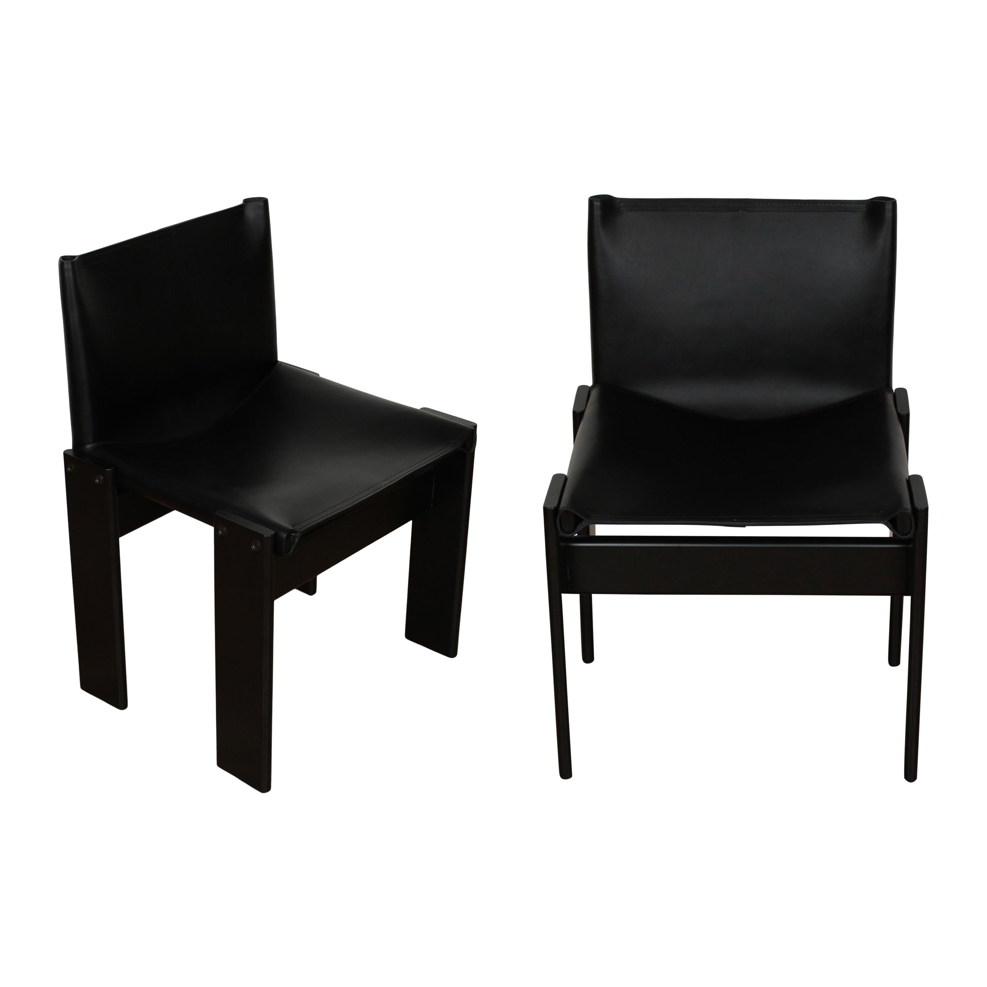Leather Afra & Tobia Scarpa Black Lacquered Monk Dining Chair for Molteni, Set of 10 For Sale