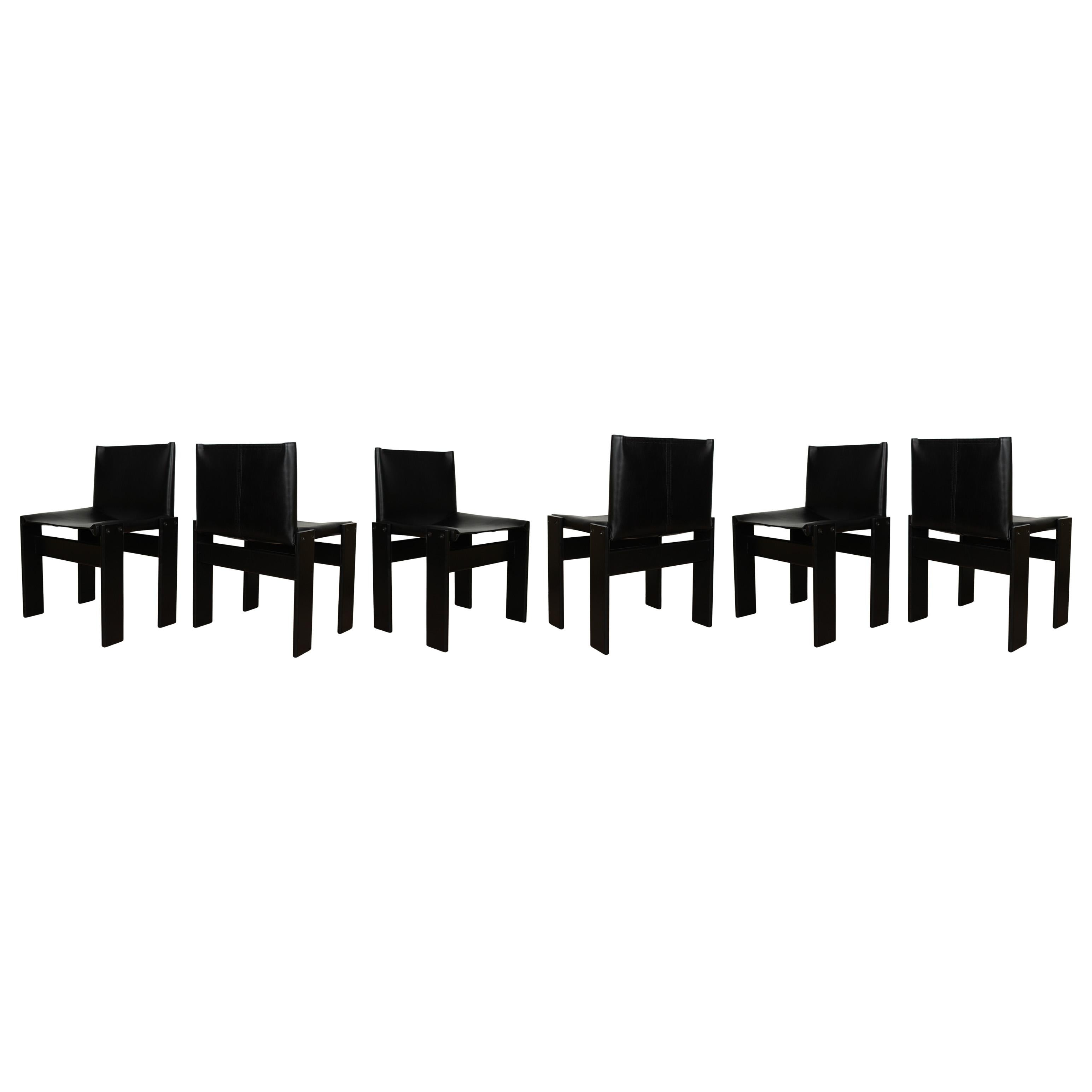 Mid-Century Modern Afra & Tobia Scarpa Black Lacquered Monk Dining Chair for Molteni, Set of 6 For Sale