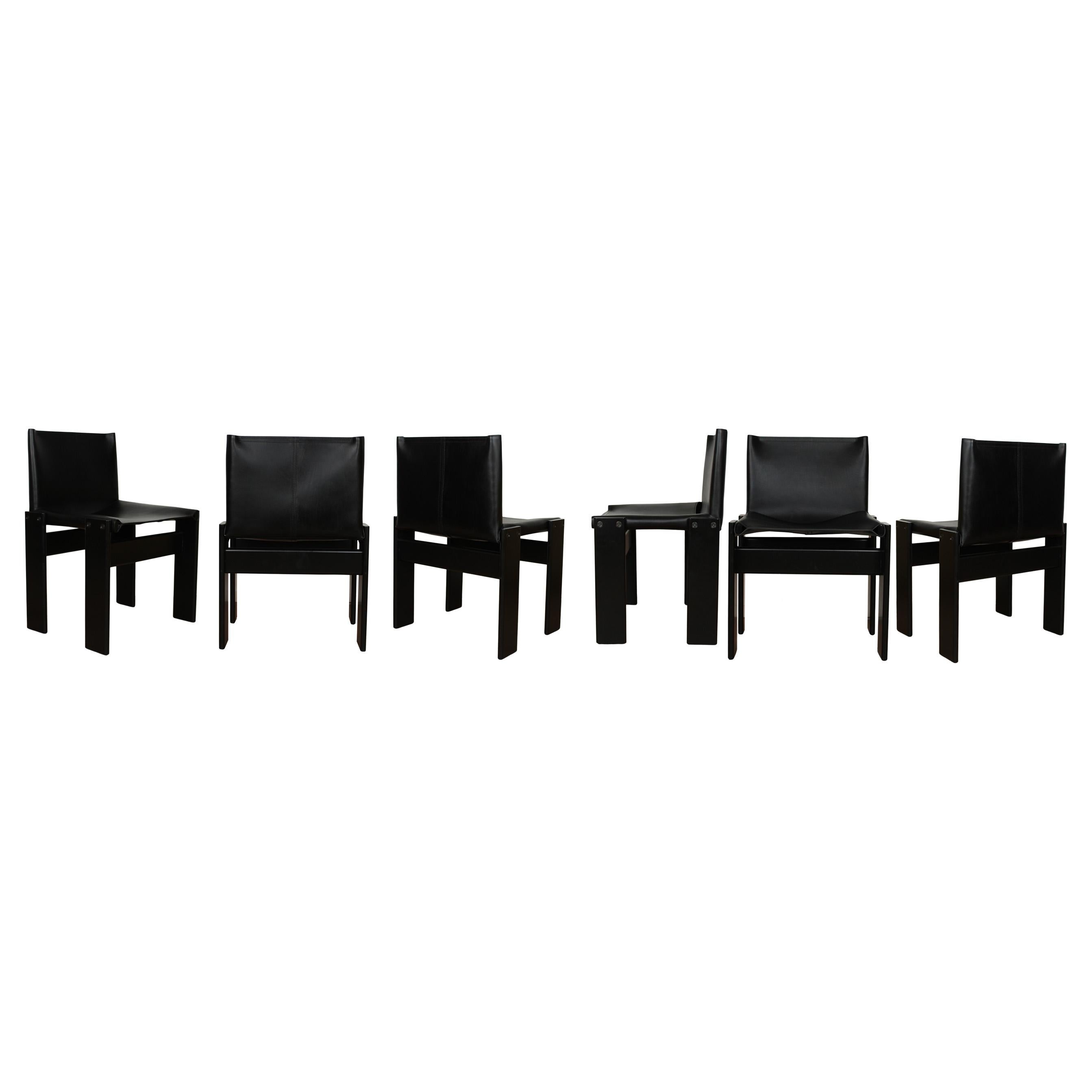 Italian Afra & Tobia Scarpa Black Lacquered Monk Dining Chair for Molteni, Set of 6 For Sale