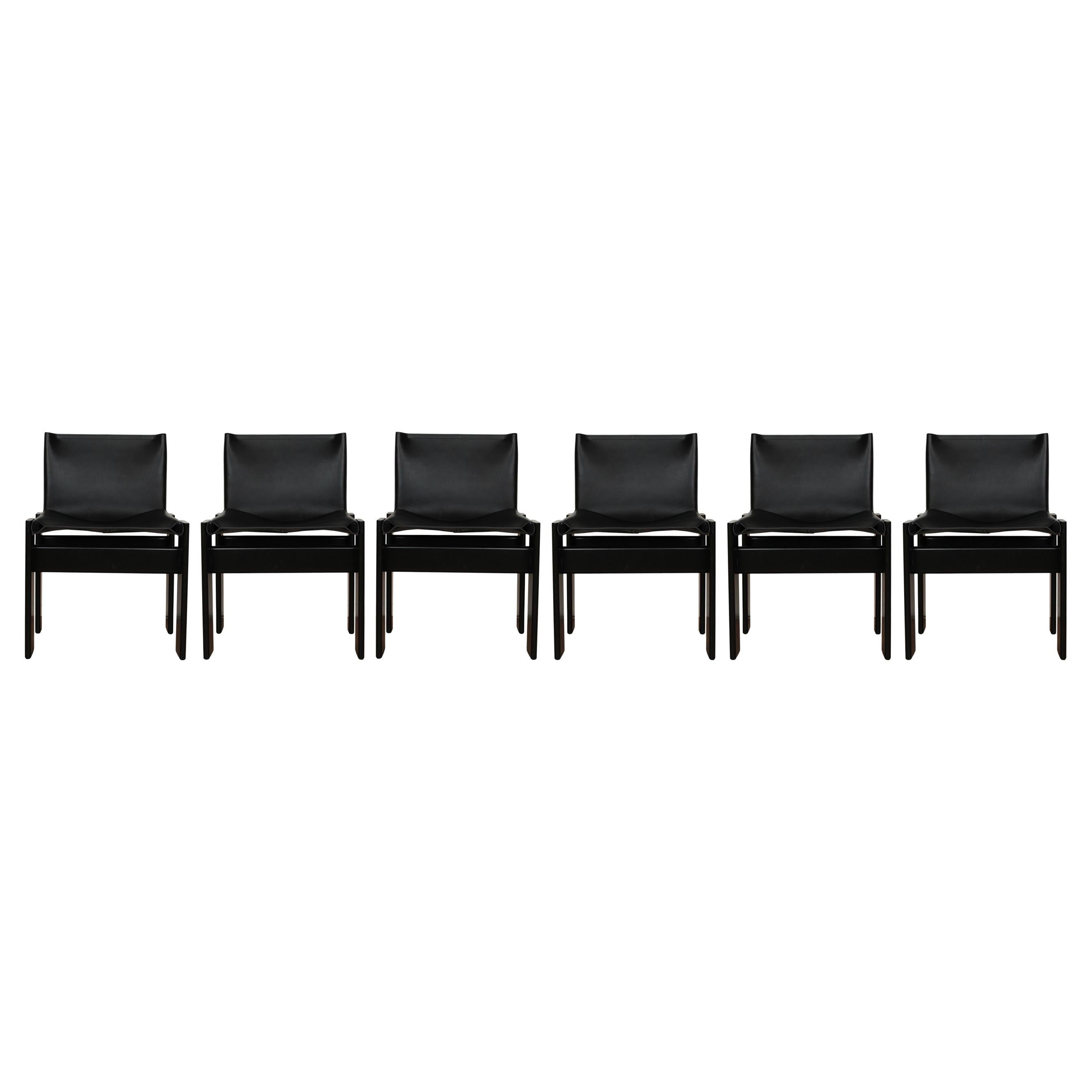 Afra & Tobia Scarpa Black Lacquered Monk Dining Chair for Molteni, Set of 6 In Good Condition For Sale In Vicenza, IT