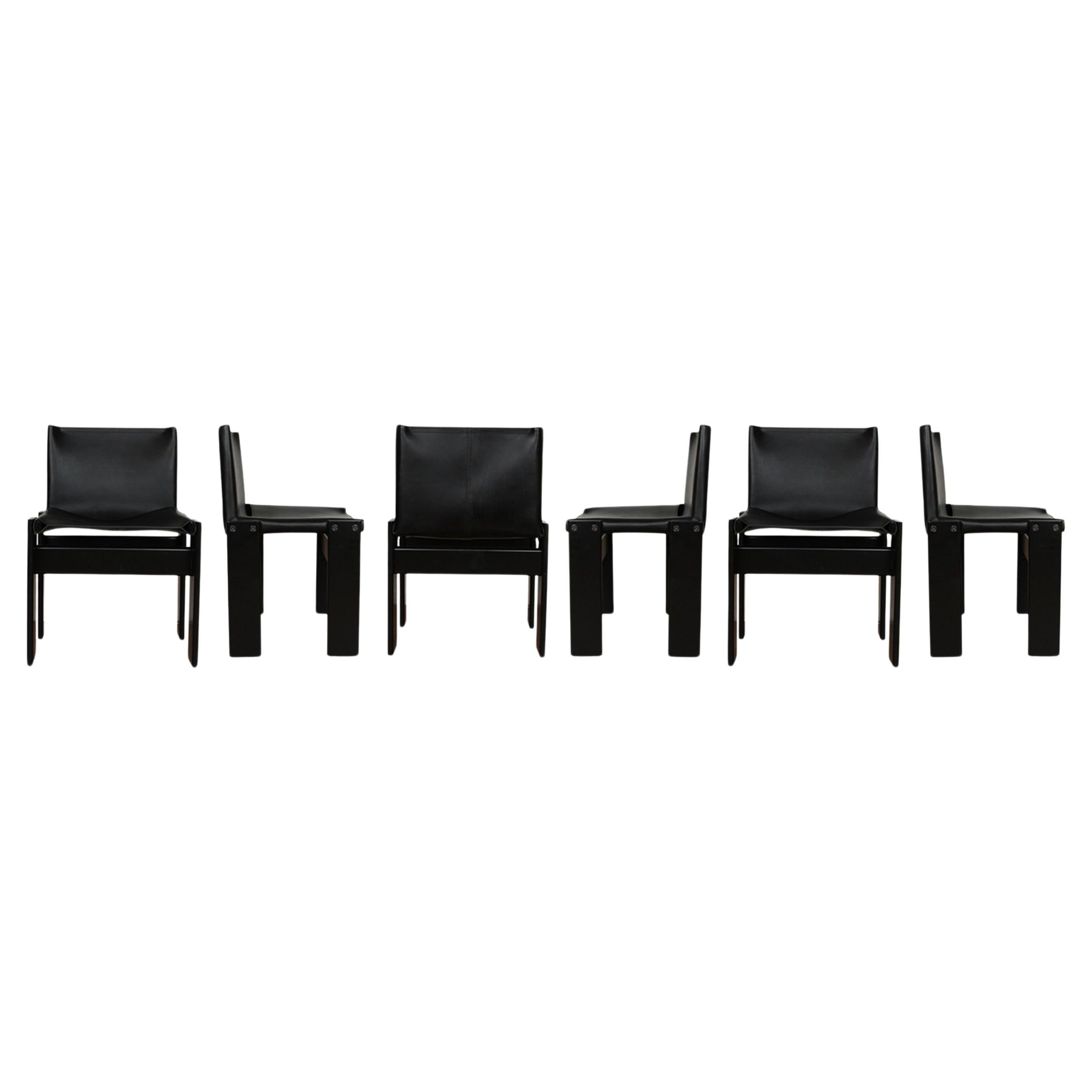 Afra & Tobia Scarpa Black Lacquered Monk Dining Chair for Molteni, Set of 6 For Sale