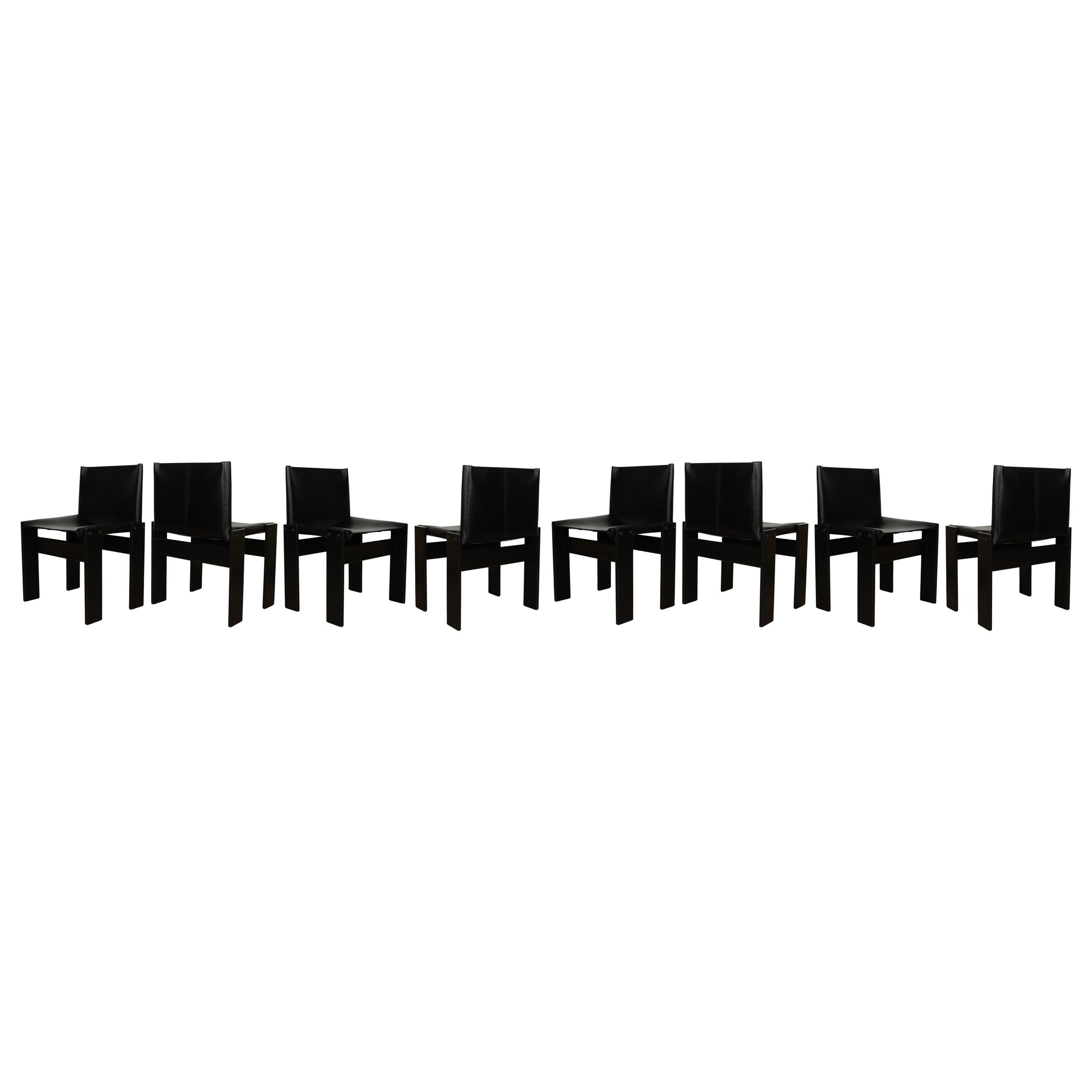 Afra & Tobia Scarpa Silla de Comedor Monje Lacada en Negro para Molteni, Juego de 8 Moderno de mediados de siglo en venta