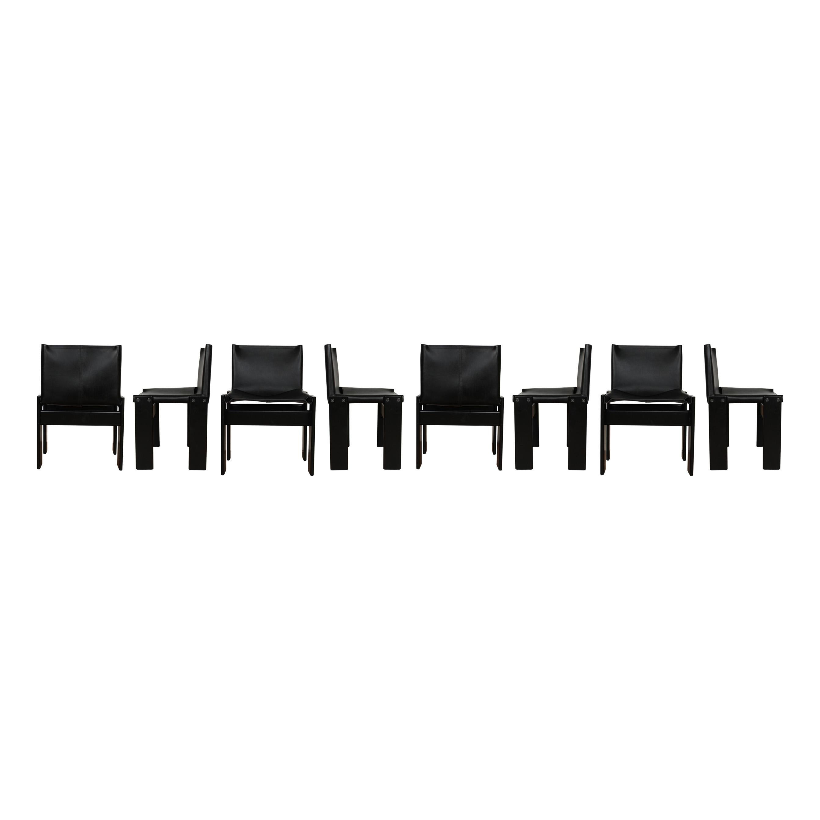 Afra & Tobia Scarpa Silla de Comedor Monje Lacada en Negro para Molteni, Juego de 8 Italiano en venta