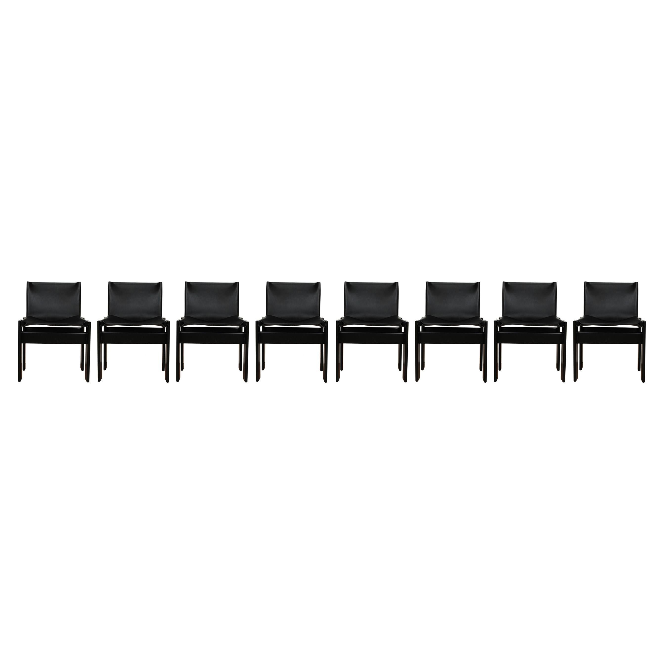 Afra & Tobia Scarpa Silla de Comedor Monje Lacada en Negro para Molteni, Juego de 8 en Bueno estado para la venta en Vicenza, IT