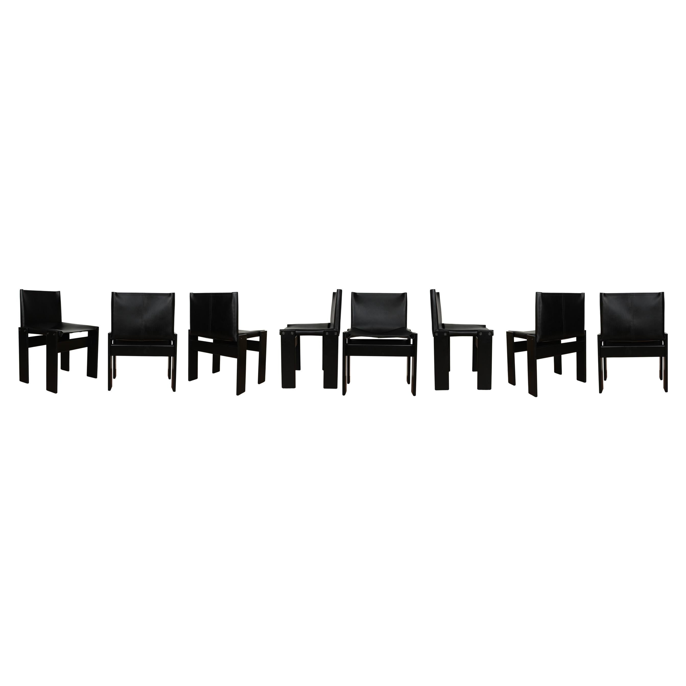 Afra & Tobia Scarpa Black Lacquered Monk Dining Chair for Molteni, Set of 8