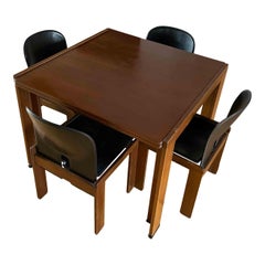 Afra & Tobia Scarpa Black Leather 121 + 778 Dining Set for Cassina, 1967