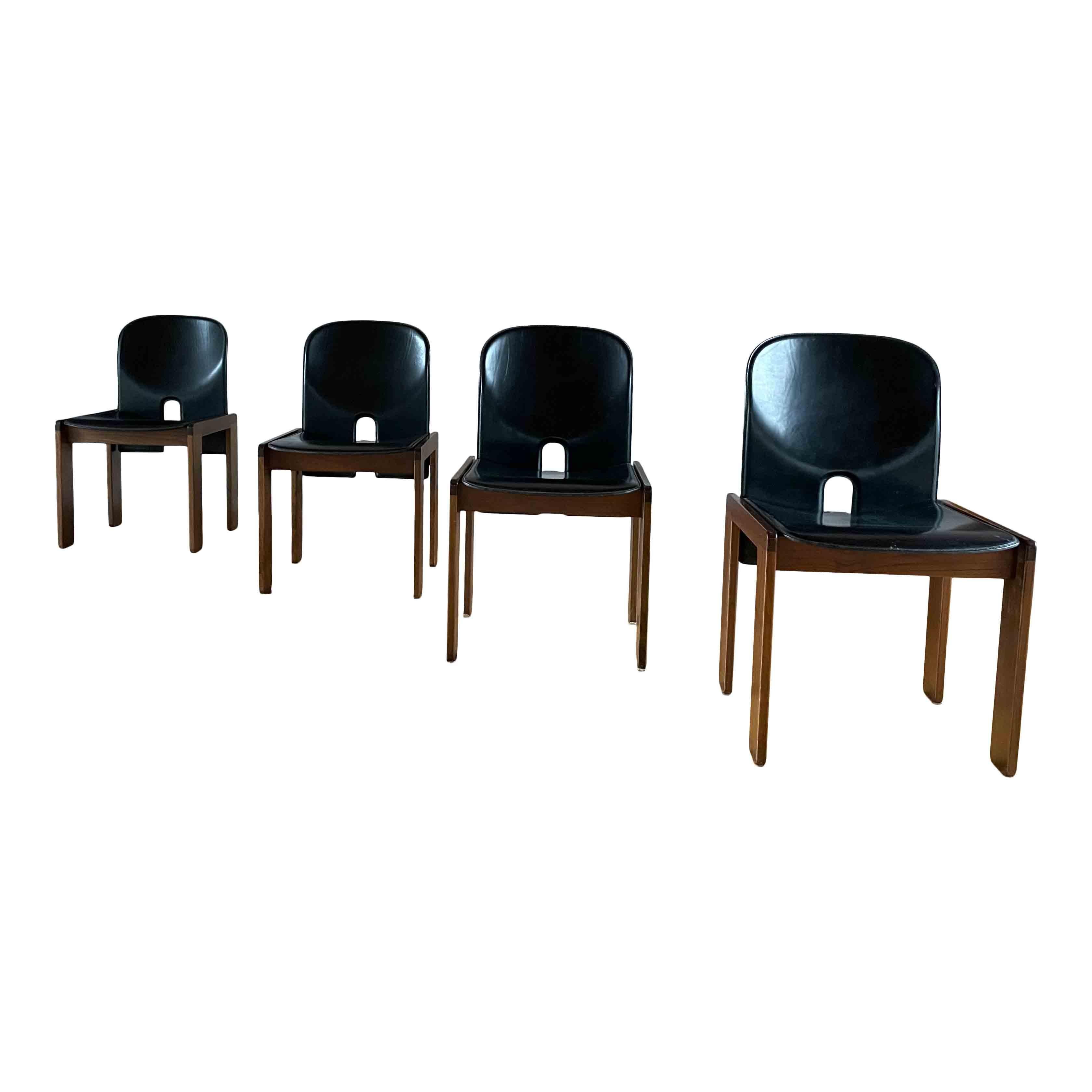 Mid-20th Century Afra & Tobia Scarpa Black Leather 121 + 778 Dining Set for Cassina, 1967 For Sale