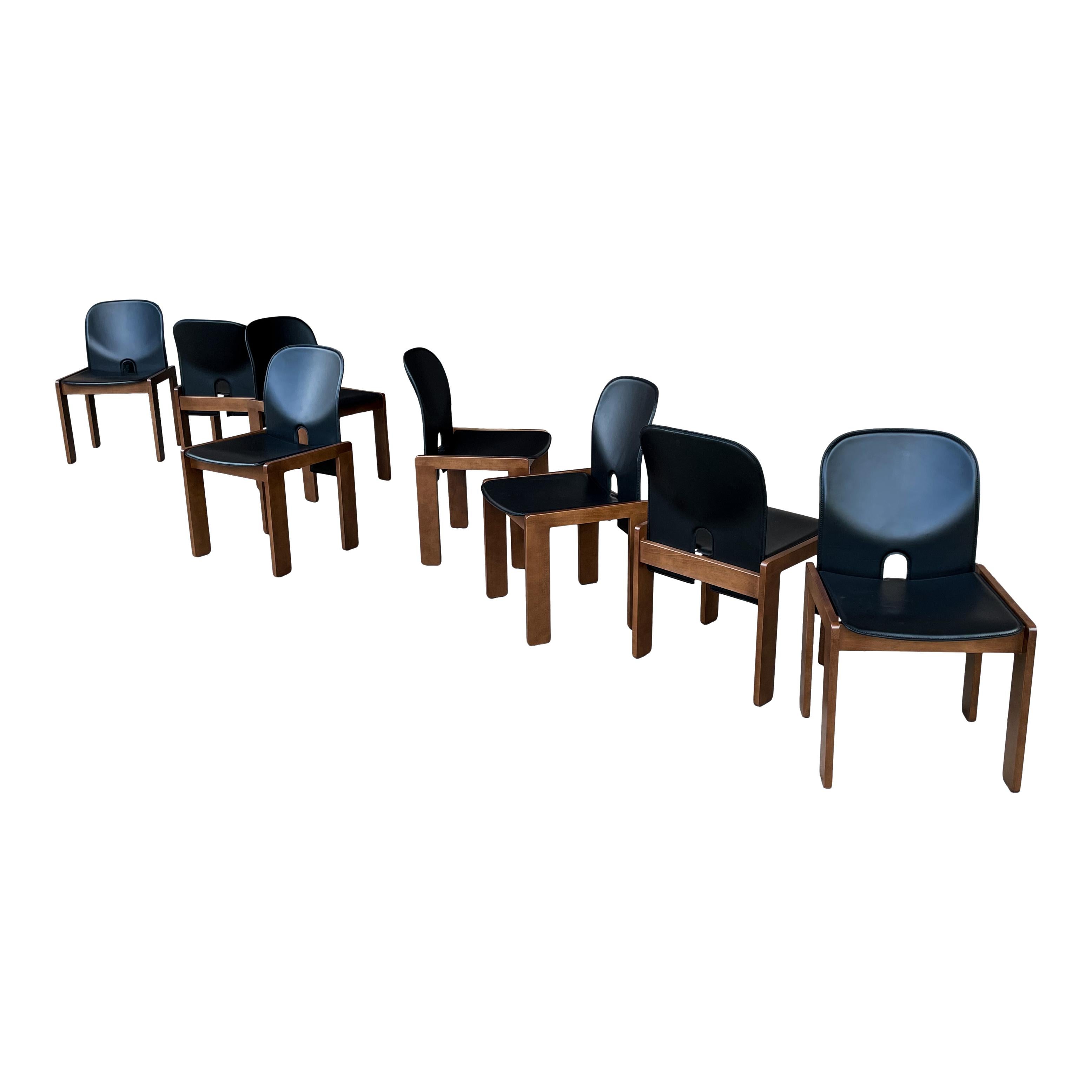 Afra & Tobia Scarpa Black Leather 121 Dining Chair for Cassina, 1967, Set of 10 For Sale 4