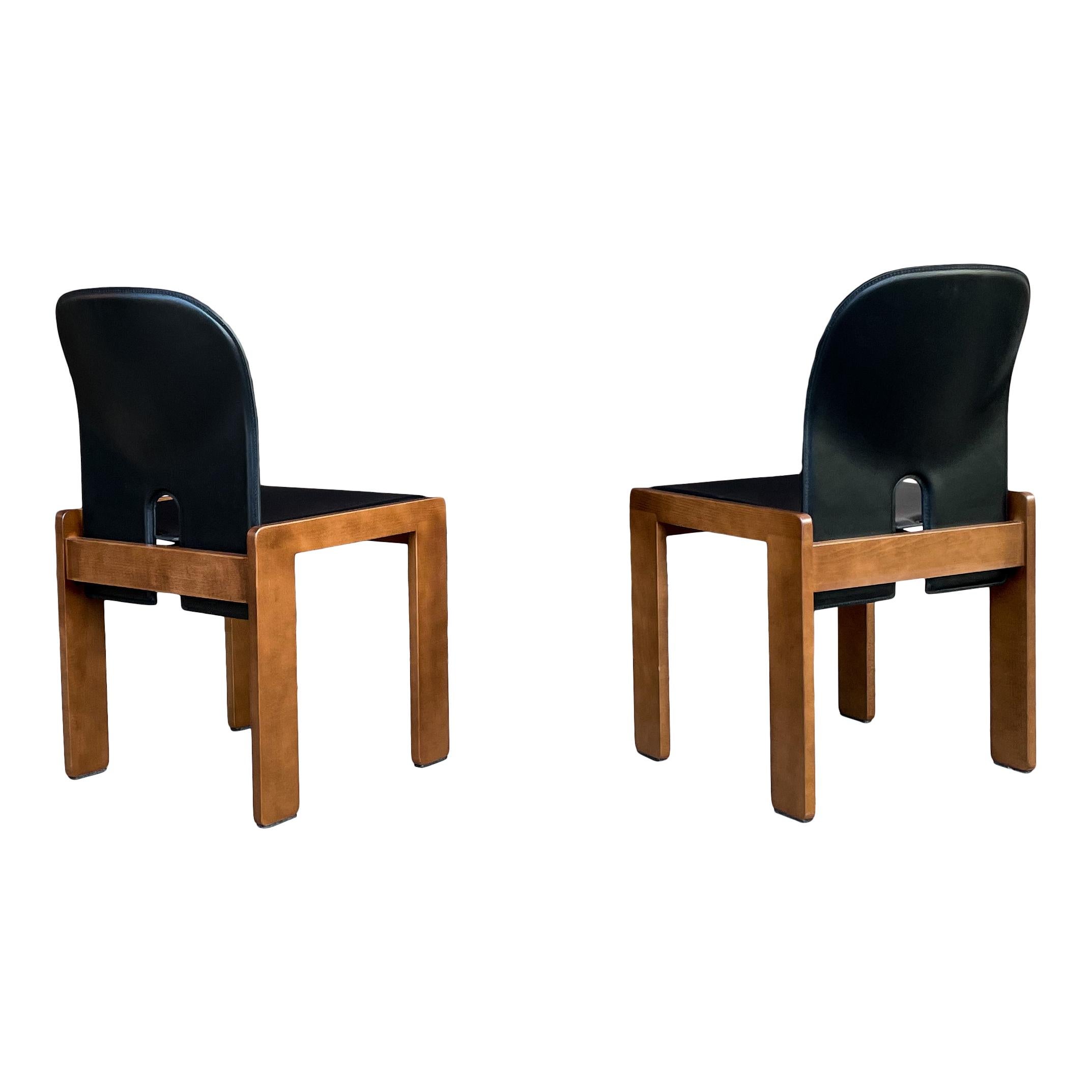 Afra & Tobia Scarpa Black Leather 121 Dining Chair for Cassina, 1967, Set of 10 For Sale 1