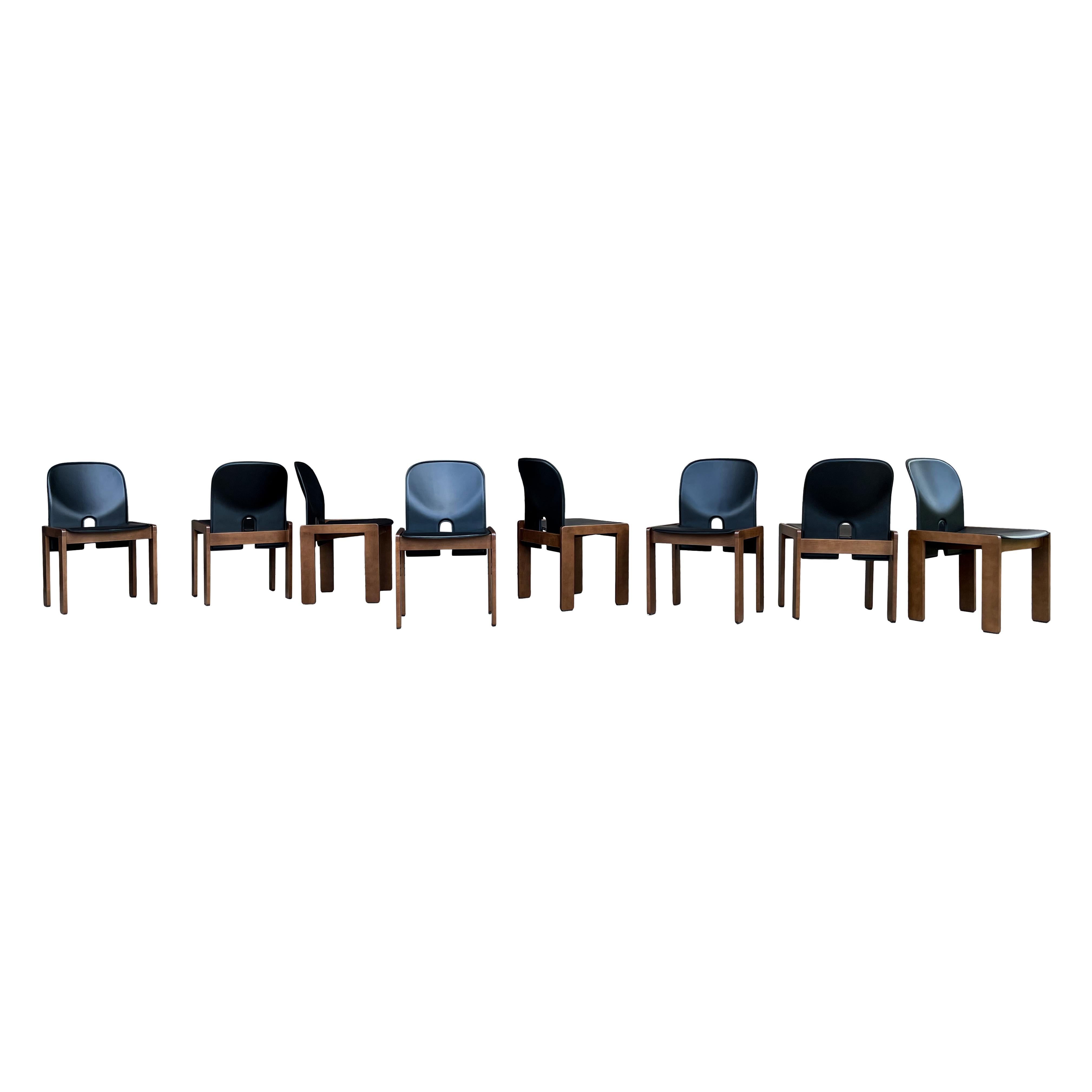 Afra & Tobia Scarpa Chaise de salle à manger 121 en cuir noir pour Cassina, 1967, lot de 4 en vente 8