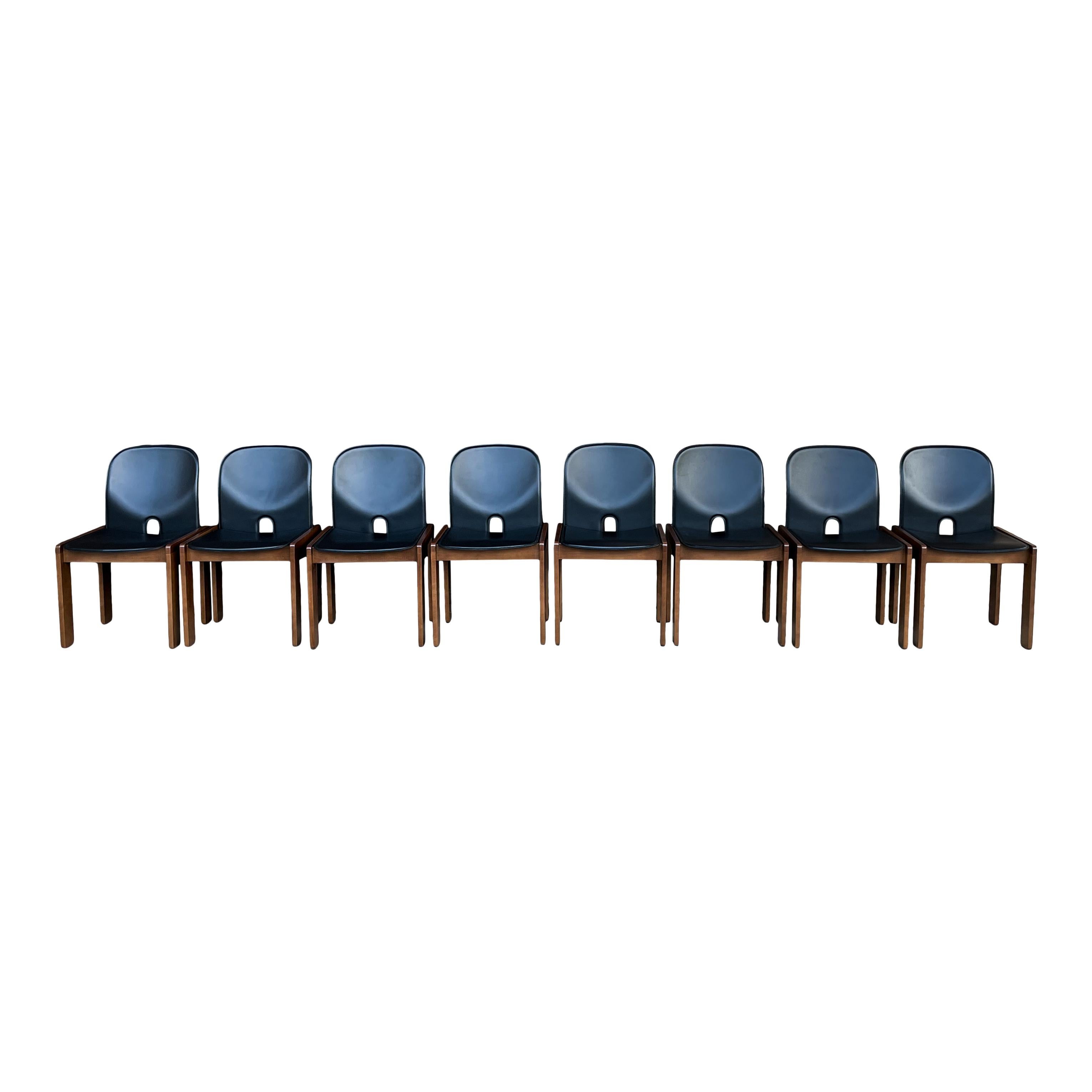 Afra & Tobia Scarpa Chaise de salle à manger 121 en cuir noir pour Cassina, 1967, lot de 4 en vente 9