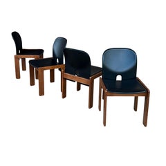 Afra & Tobia Scarpa Black Leather 121 Dining Chair for Cassina, 1967, Set of 4