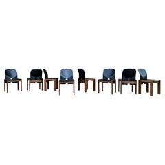 Afra & Tobia Scarpa Black Leather 121 Dining Chair for Cassina, 1967, Set of 8