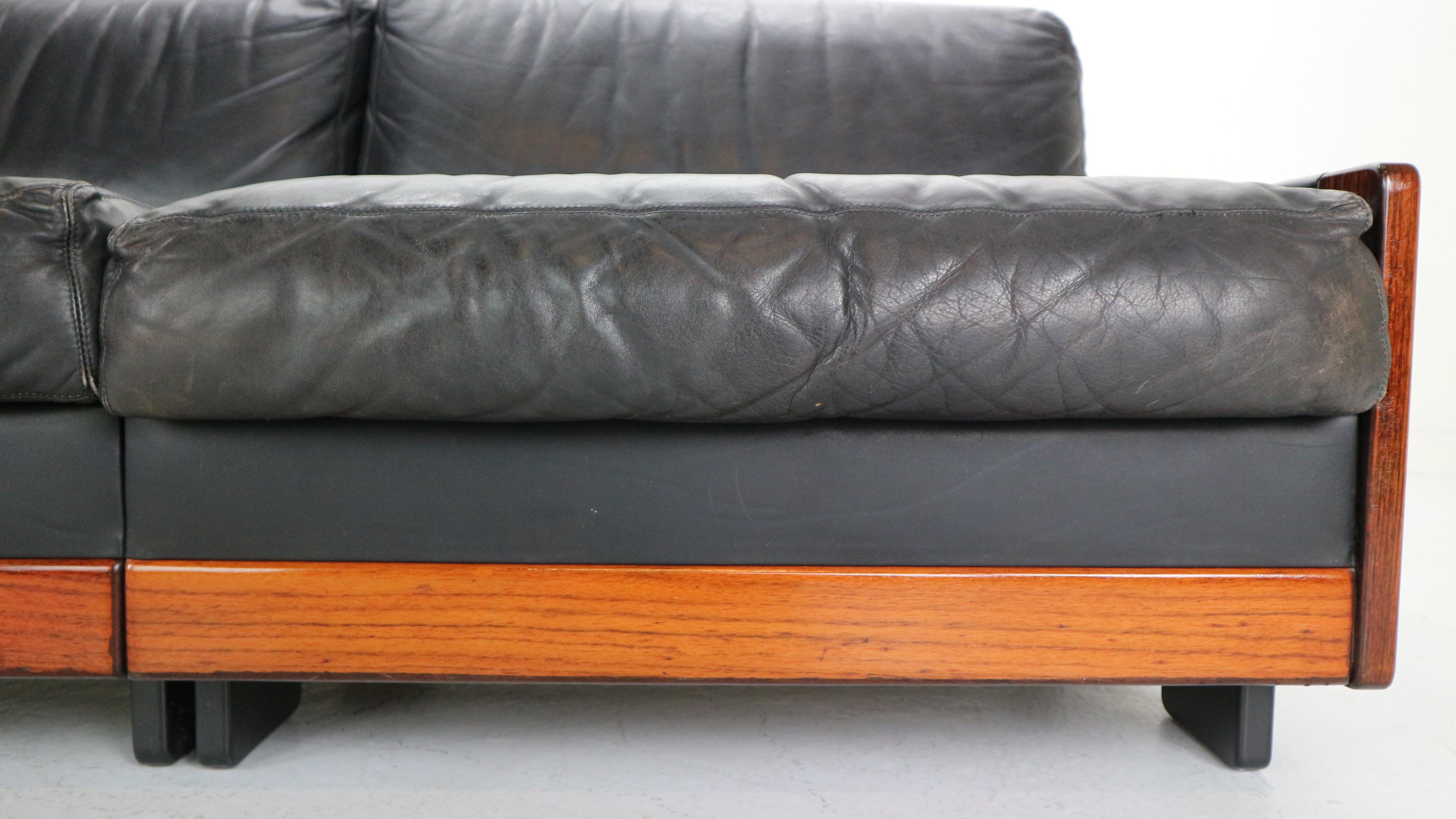 Afra & Tobia Scarpa Black Leather 2-Seat Sofa for Cassina Model-920, 1960s 3
