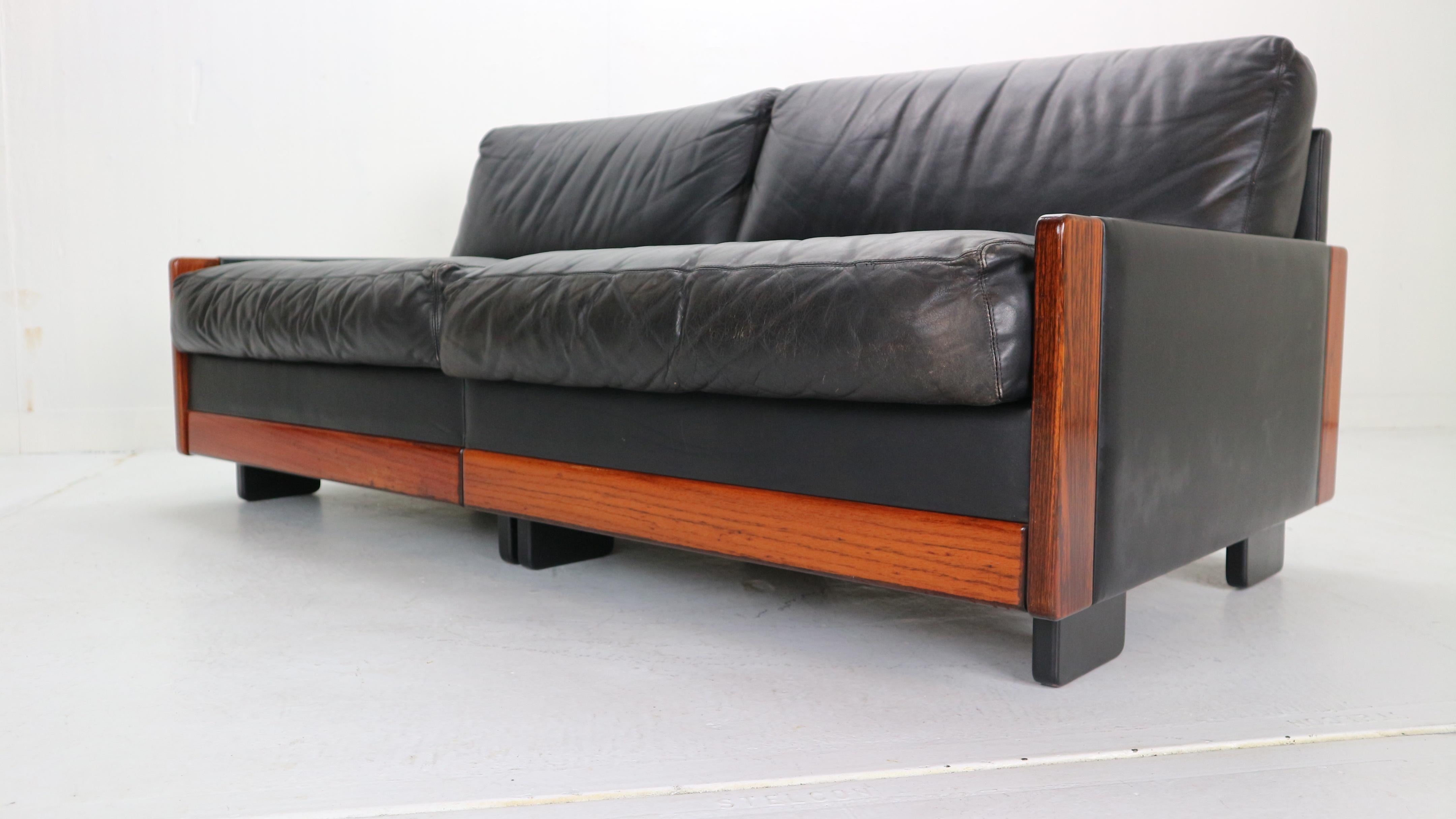 Afra & Tobia Scarpa Black Leather 2-Seat Sofa for Cassina Model-920, 1960s 2