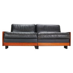 Afra & Tobia Scarpa Black Leather 2-Seat Sofa for Cassina Model-920, 1960s
