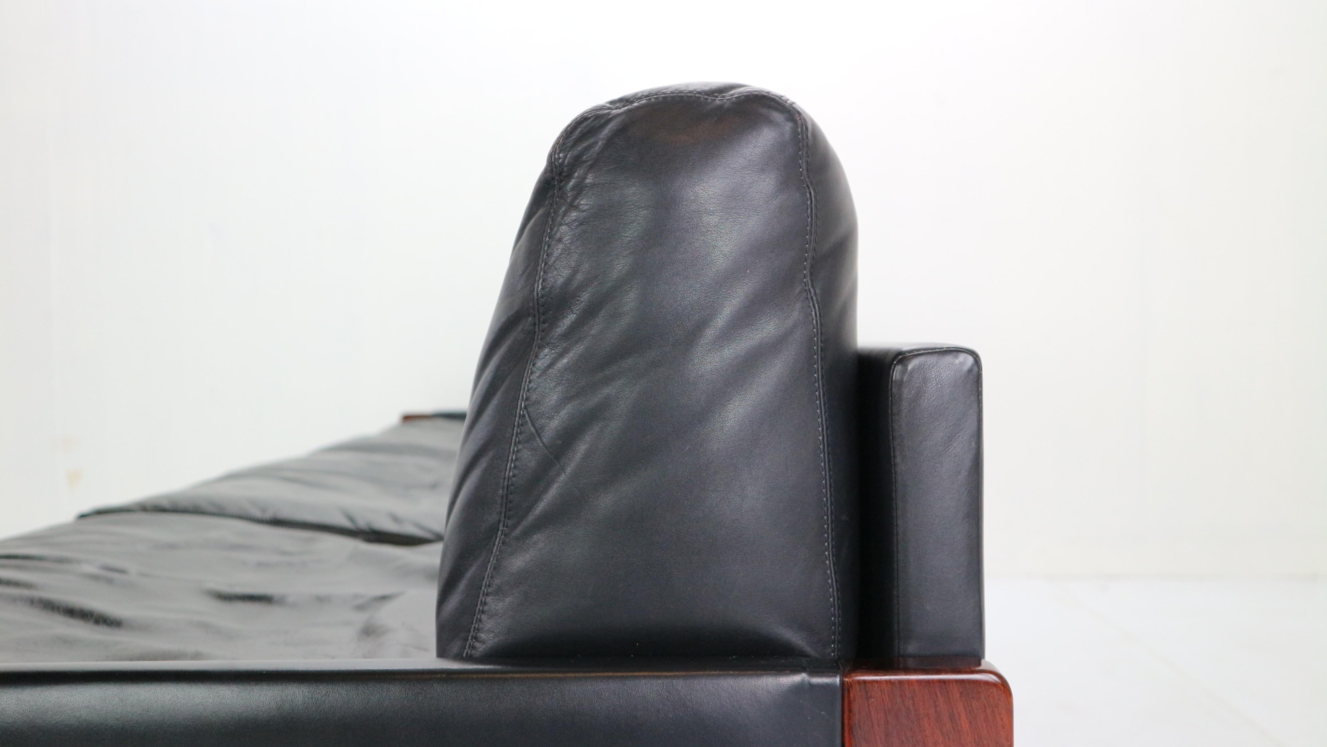 Afra & Tobia Scarpa Black Leather 3-Seat Sofa for Cassina Model-920, 1960s 4