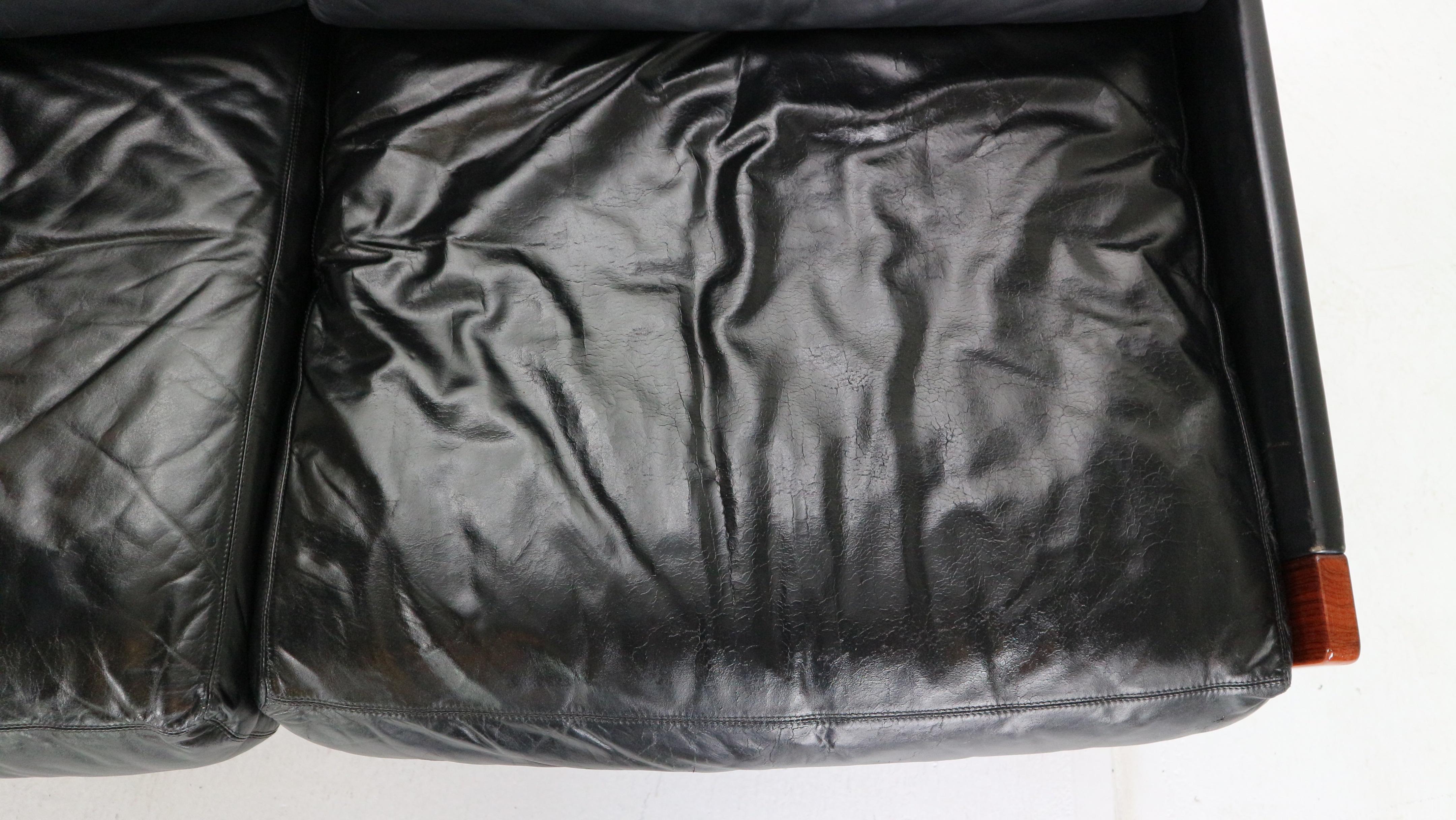 Afra & Tobia Scarpa Black Leather 3-Seat Sofa for Cassina Model-920, 1960s 7