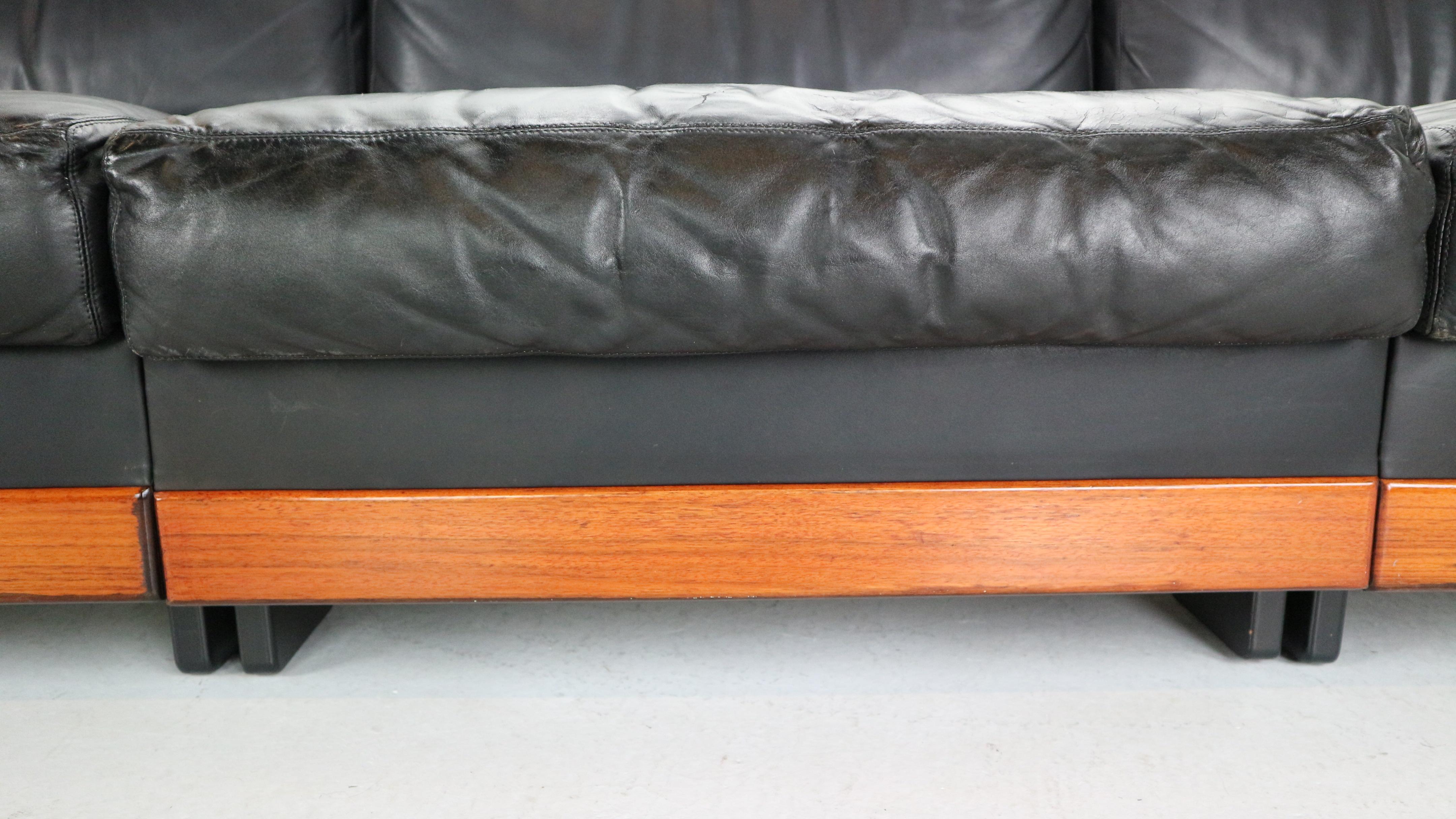 Afra & Tobia Scarpa Black Leather 3-Seat Sofa for Cassina Model-920, 1960s 8