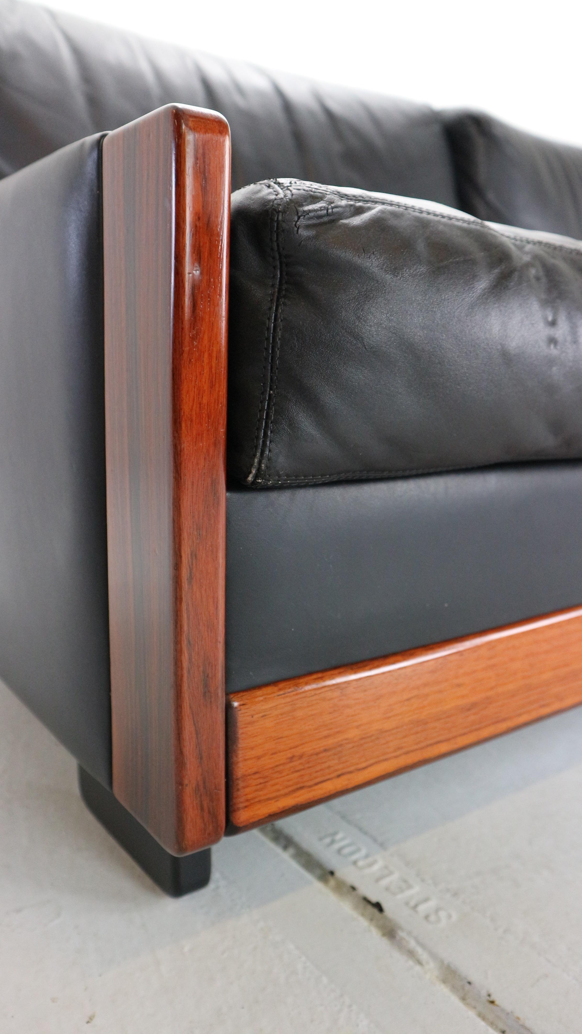 Afra & Tobia Scarpa Black Leather 3-Seat Sofa for Cassina Model-920, 1960s 10