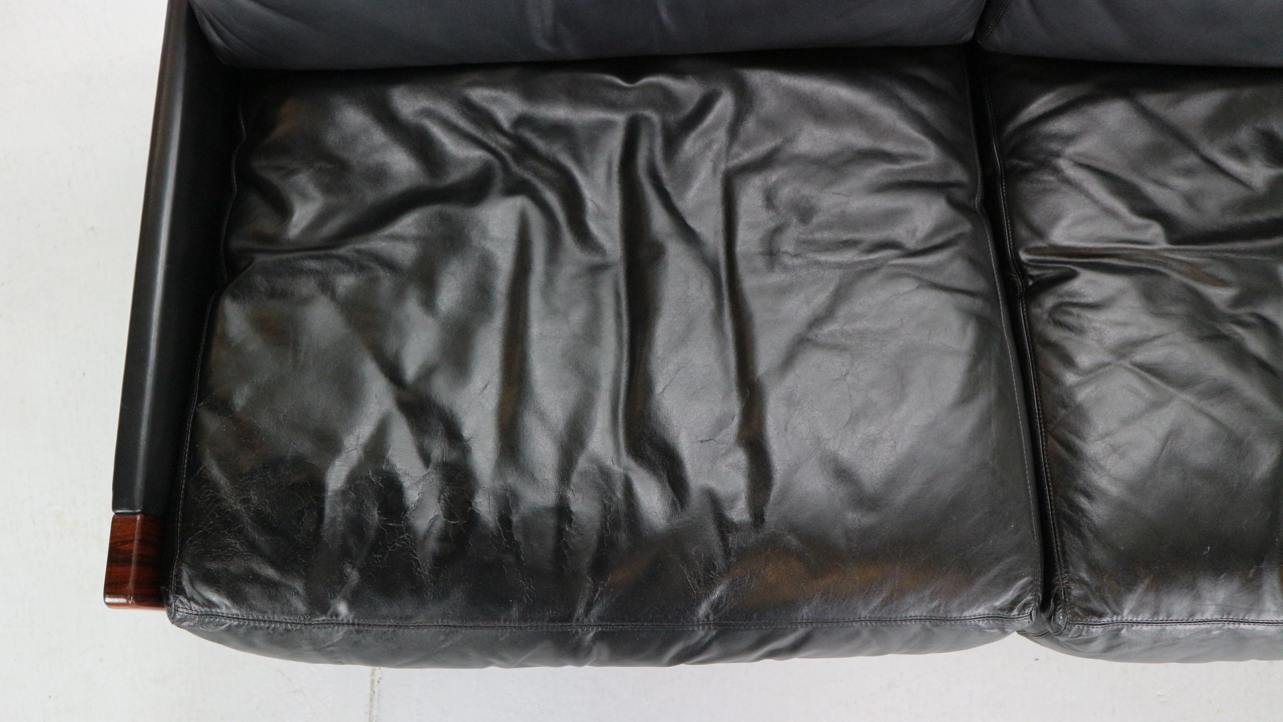 Afra & Tobia Scarpa Black Leather 3-Seat Sofa for Cassina Model-920, 1960s 12
