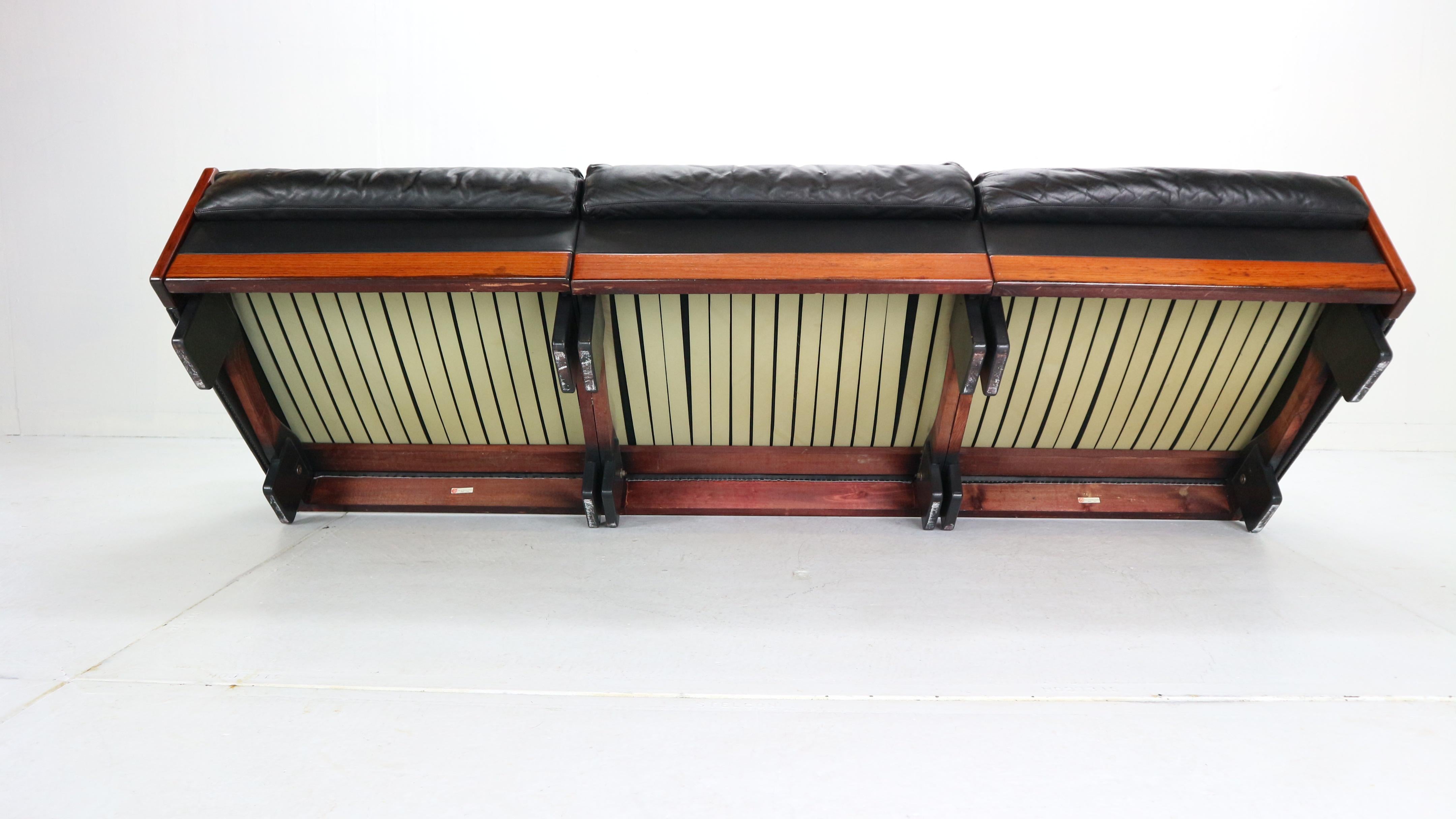 Afra & Tobia Scarpa Black Leather 3-Seat Sofa for Cassina Model-920, 1960s 14