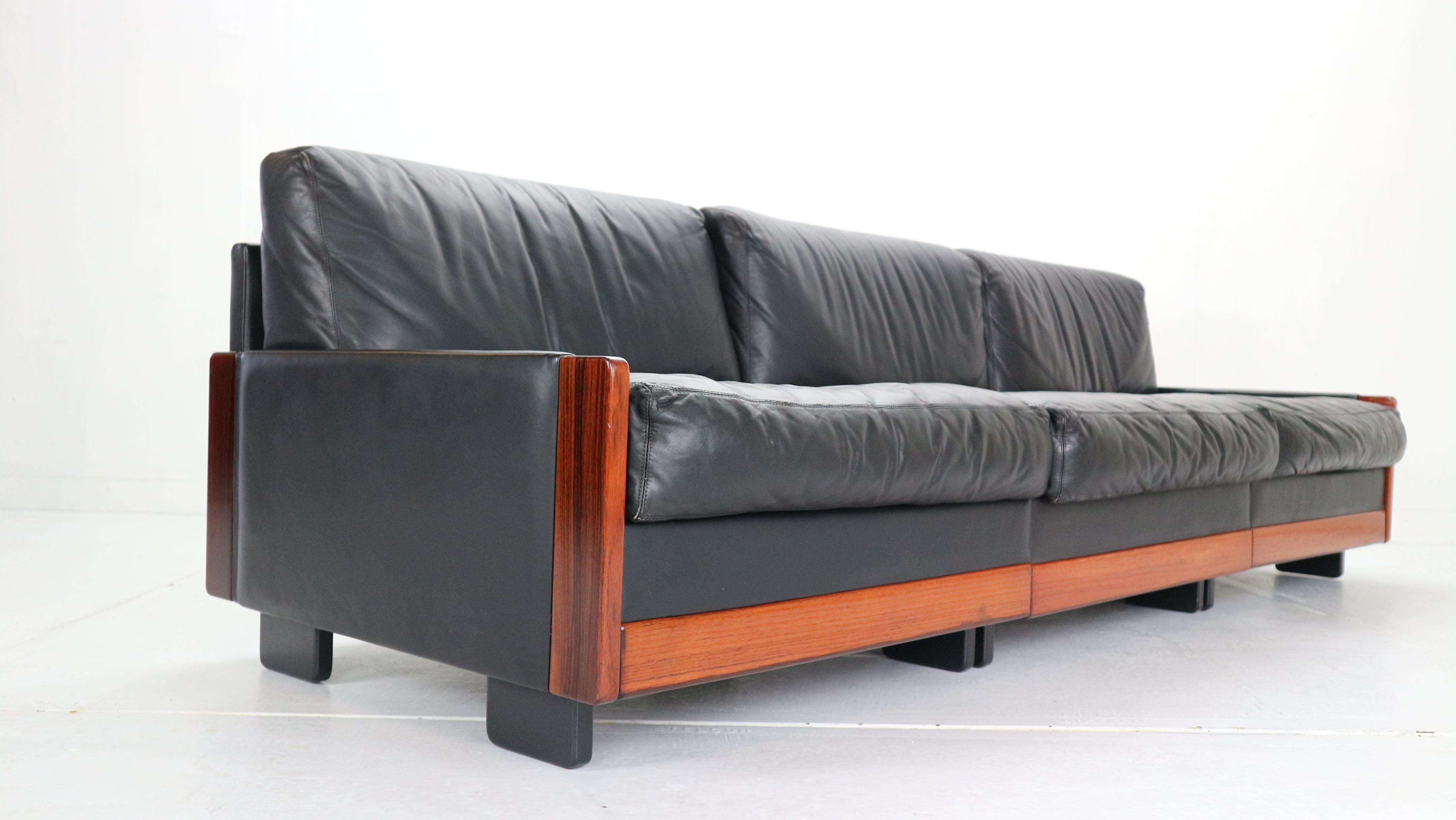 Mid-20th Century Afra & Tobia Scarpa Black Leather 3-Seat Sofa for Cassina Model-920, 1960s