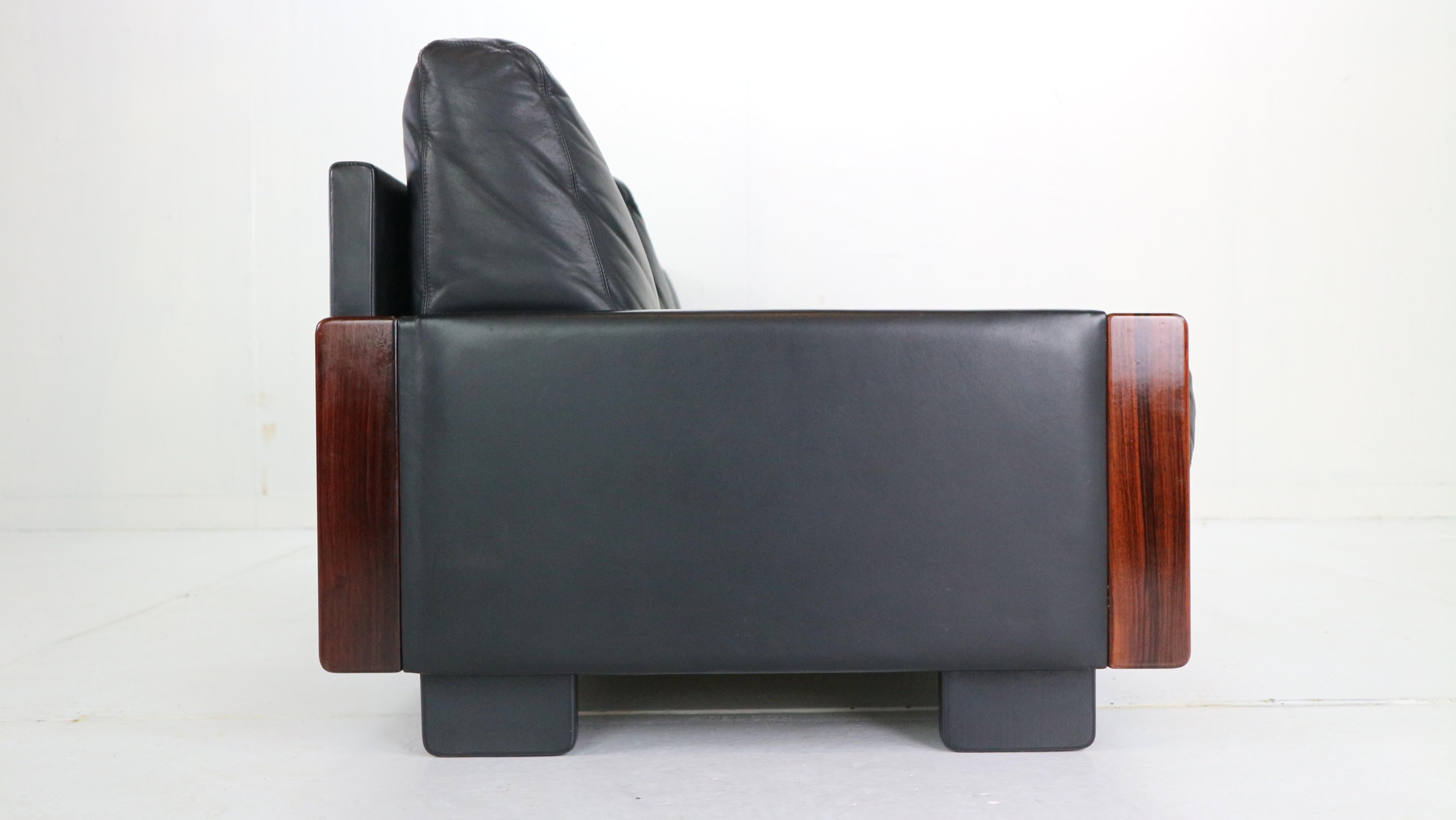 Afra & Tobia Scarpa Black Leather 3-Seat Sofa for Cassina Model-920, 1960s 1
