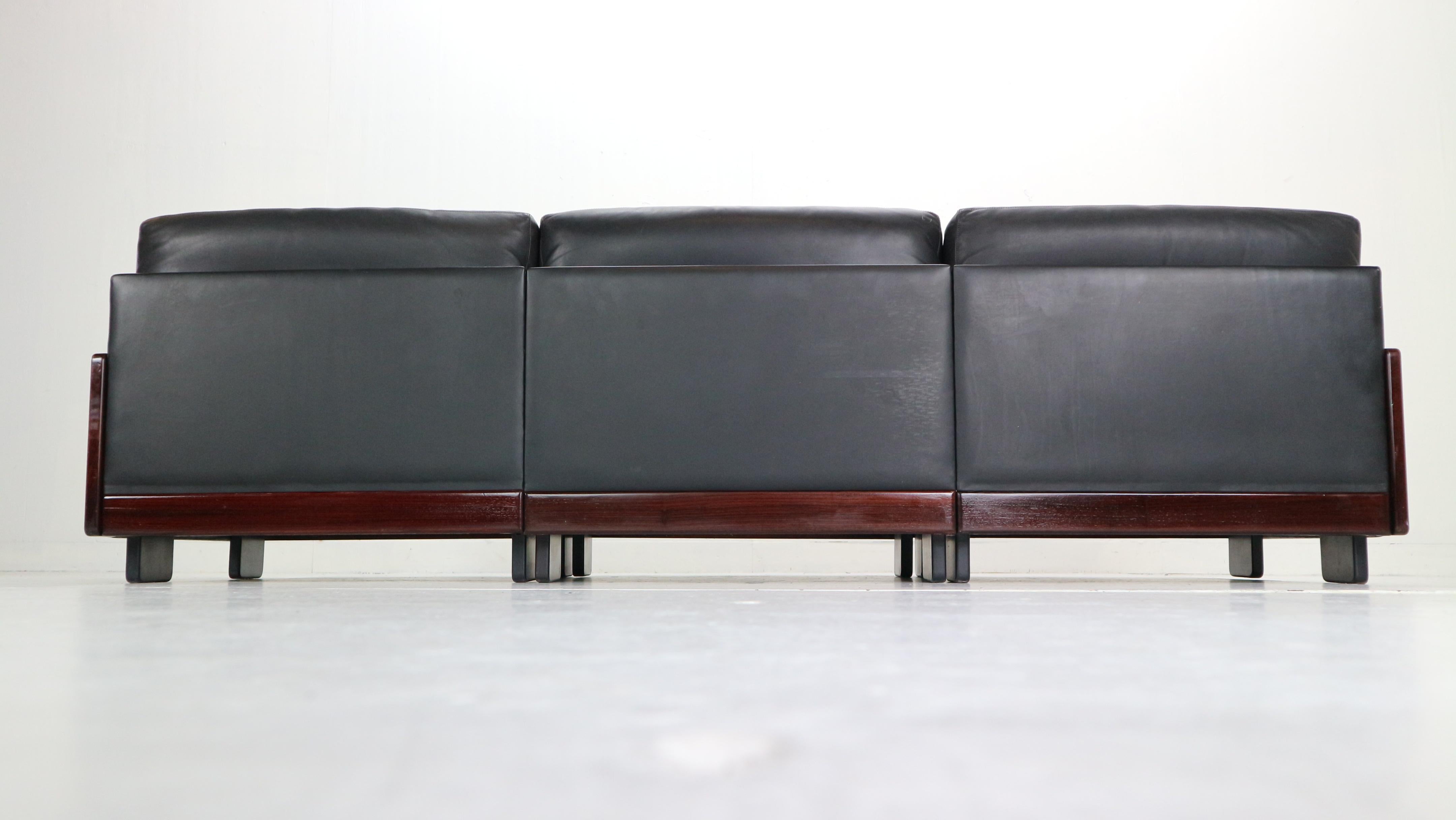 Afra & Tobia Scarpa Black Leather 3-Seat Sofa for Cassina Model-920, 1960s 2