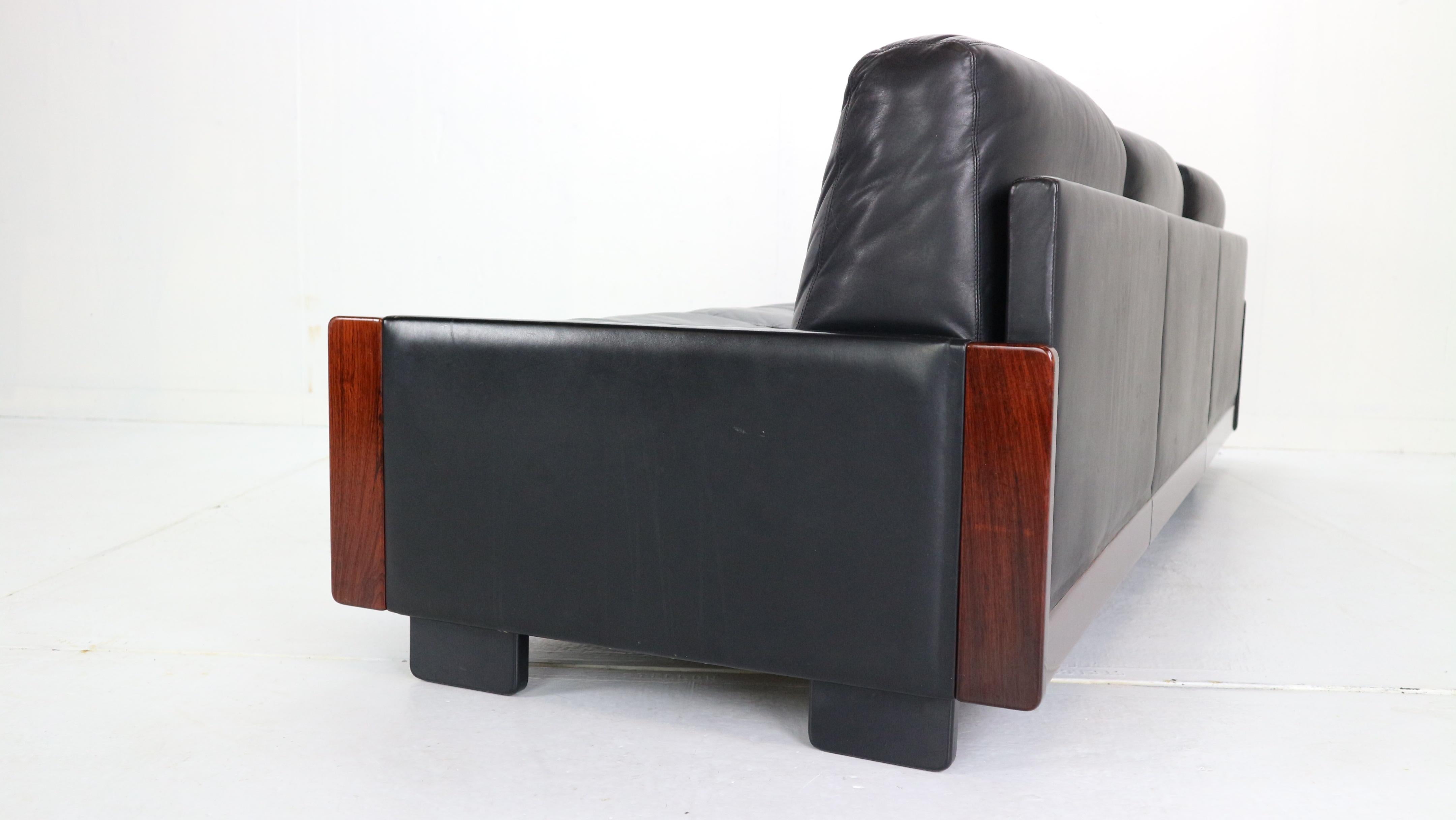Afra & Tobia Scarpa Black Leather 3-Seat Sofa for Cassina Model-920, 1960s 3