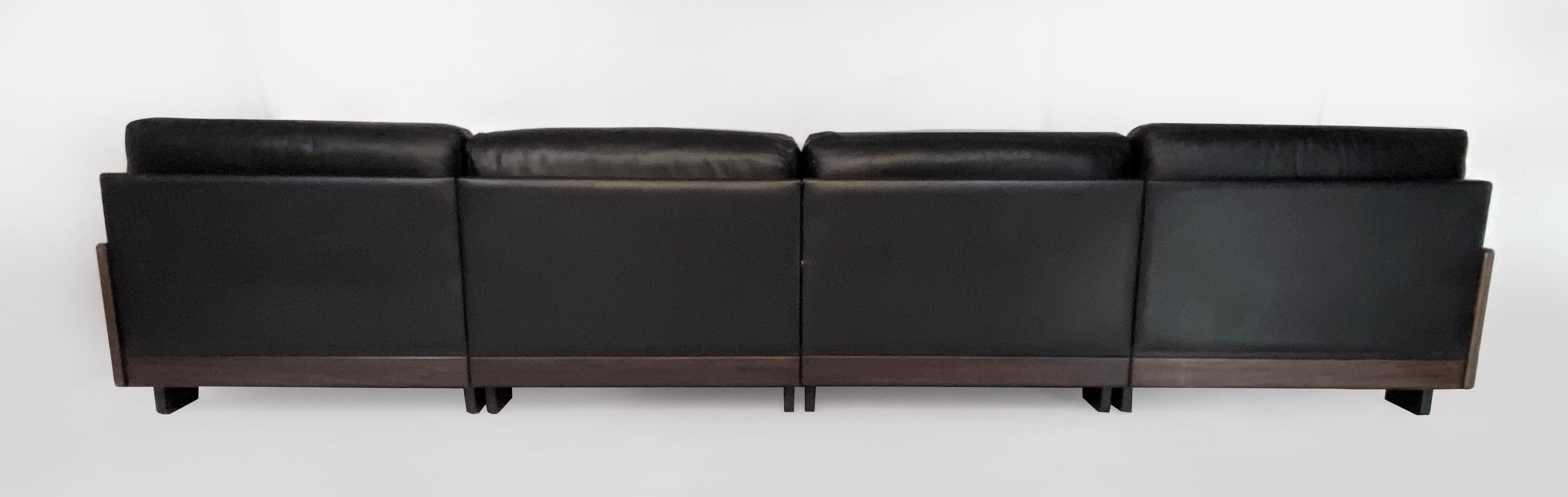 Mid-Century Modern Afra & Tobia Scarpa Black Leather 4-Seat Sofa for Cassina Model-920, 1970s