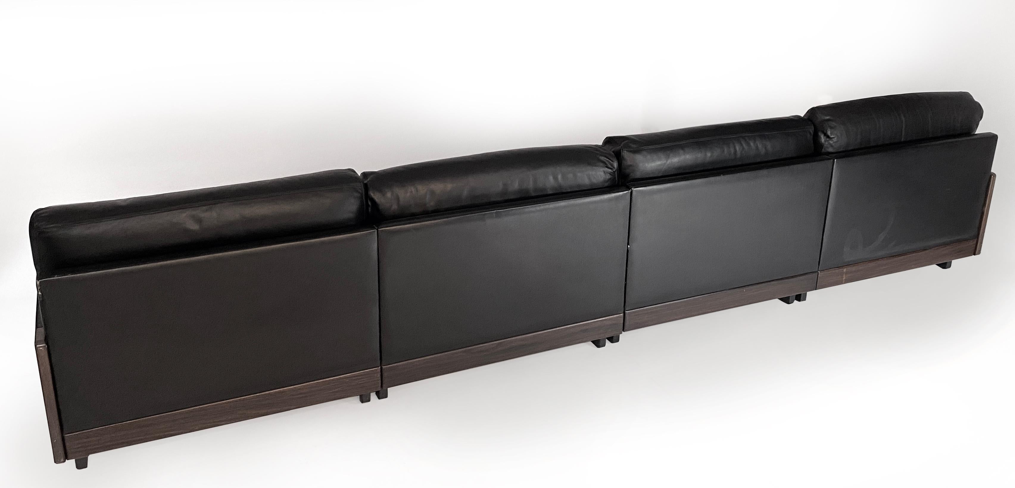 Italian Afra & Tobia Scarpa Black Leather 4-Seat Sofa for Cassina Model-920, 1970s