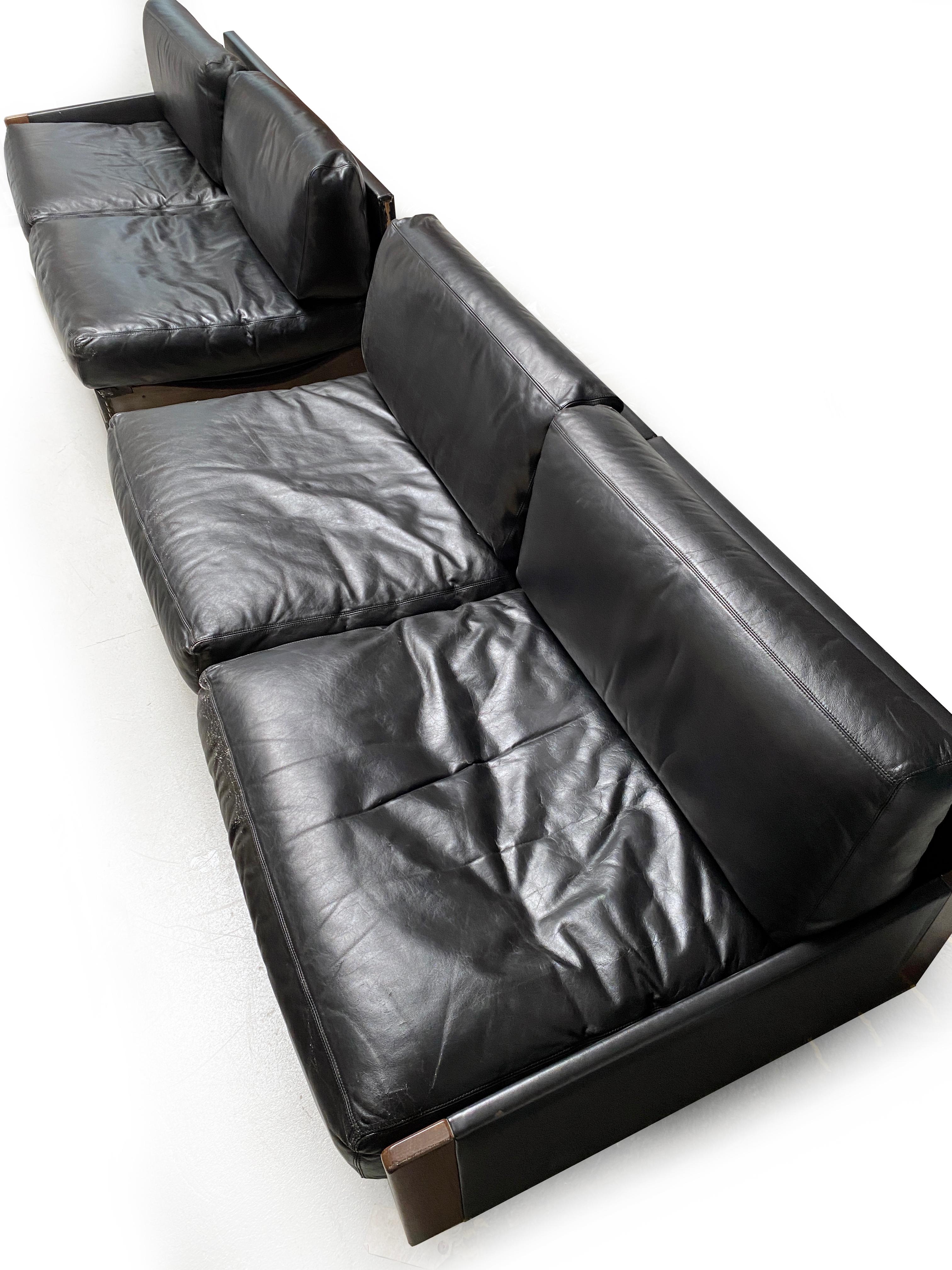 Afra & Tobia Scarpa Black Leather 4-Seat Sofa for Cassina Model-920, 1970s 1