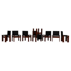 Afra 
Tobia Scarpa Black Leather and Mahogany Monk Chair for Molteni, Set of 8
