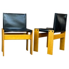 Afra & Tobia Scarpa Black Leather and Monk Dining Chair for Molteni, Set of 2