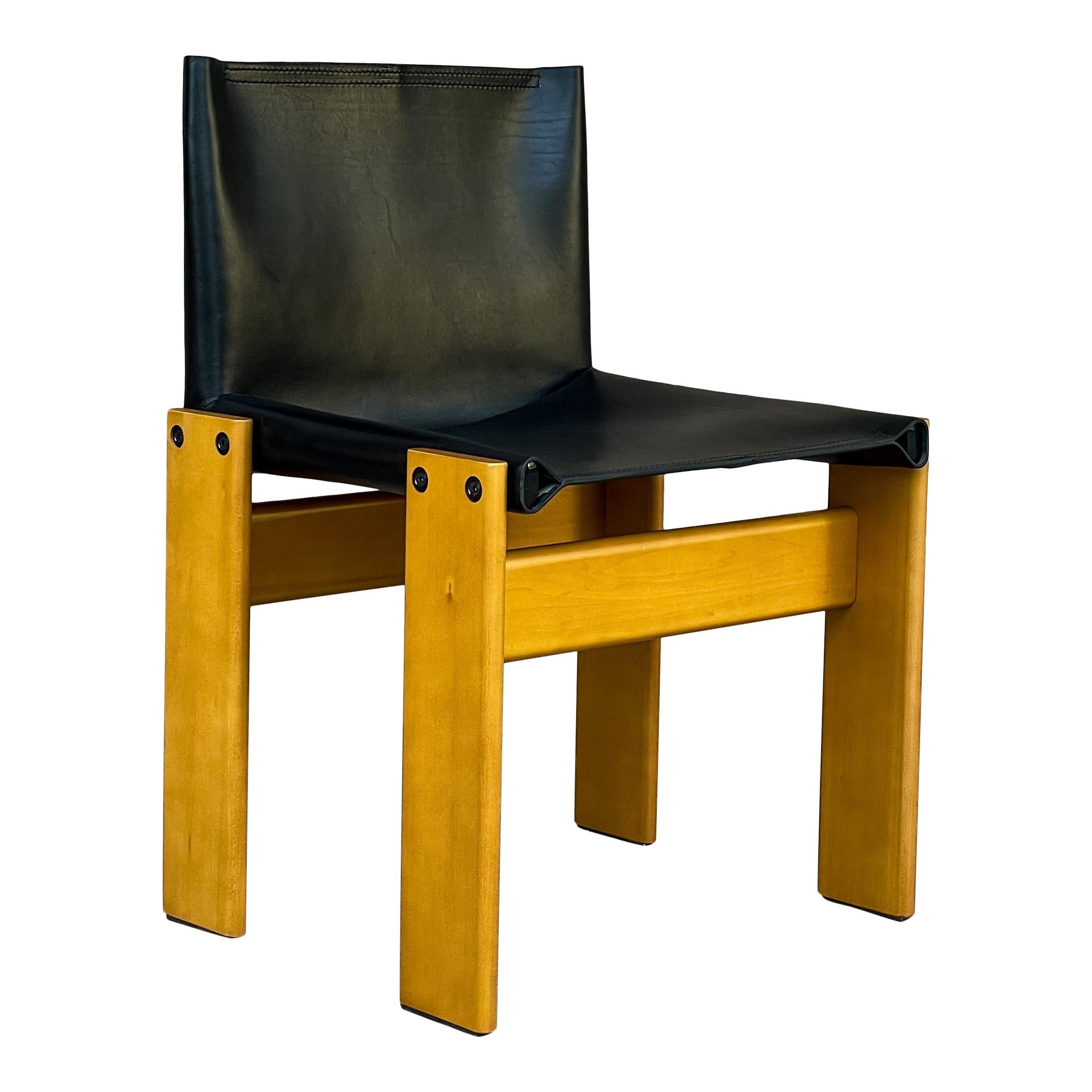 Late 20th Century Afra & Tobia Scarpa Black Leather and Monk Dining Chair for Molteni, Set of 6 For Sale