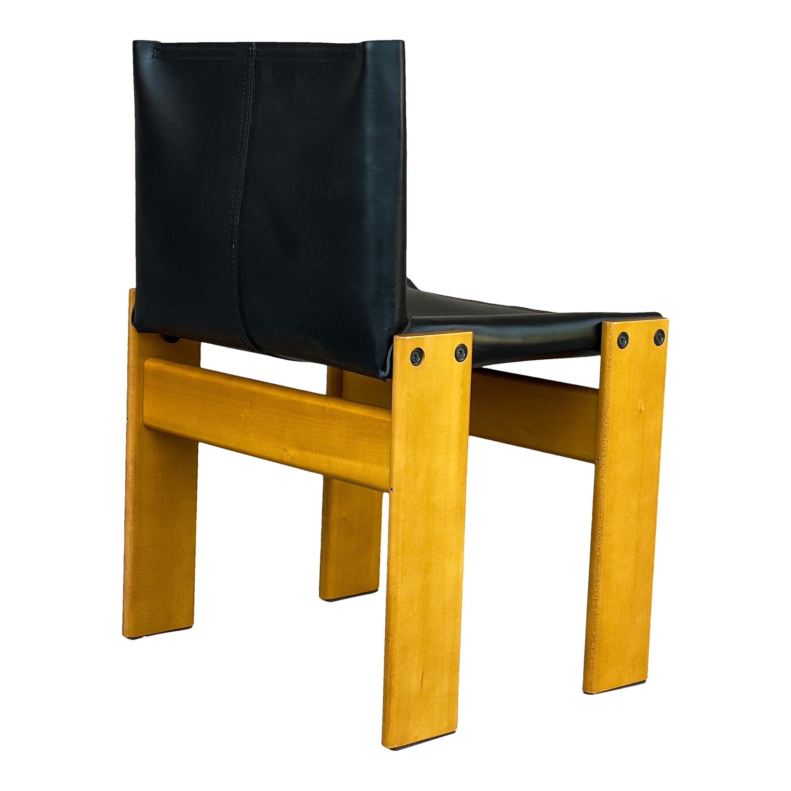 Sedia da pranzo Afra & Tobia Scarpa in pelle nera e monaco per Molteni, Set di 8 in vendita 4
