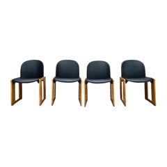 Afra & Tobia Scarpa Black Leather Dialogo Chair for B&B Italia, 1973, Set of 4