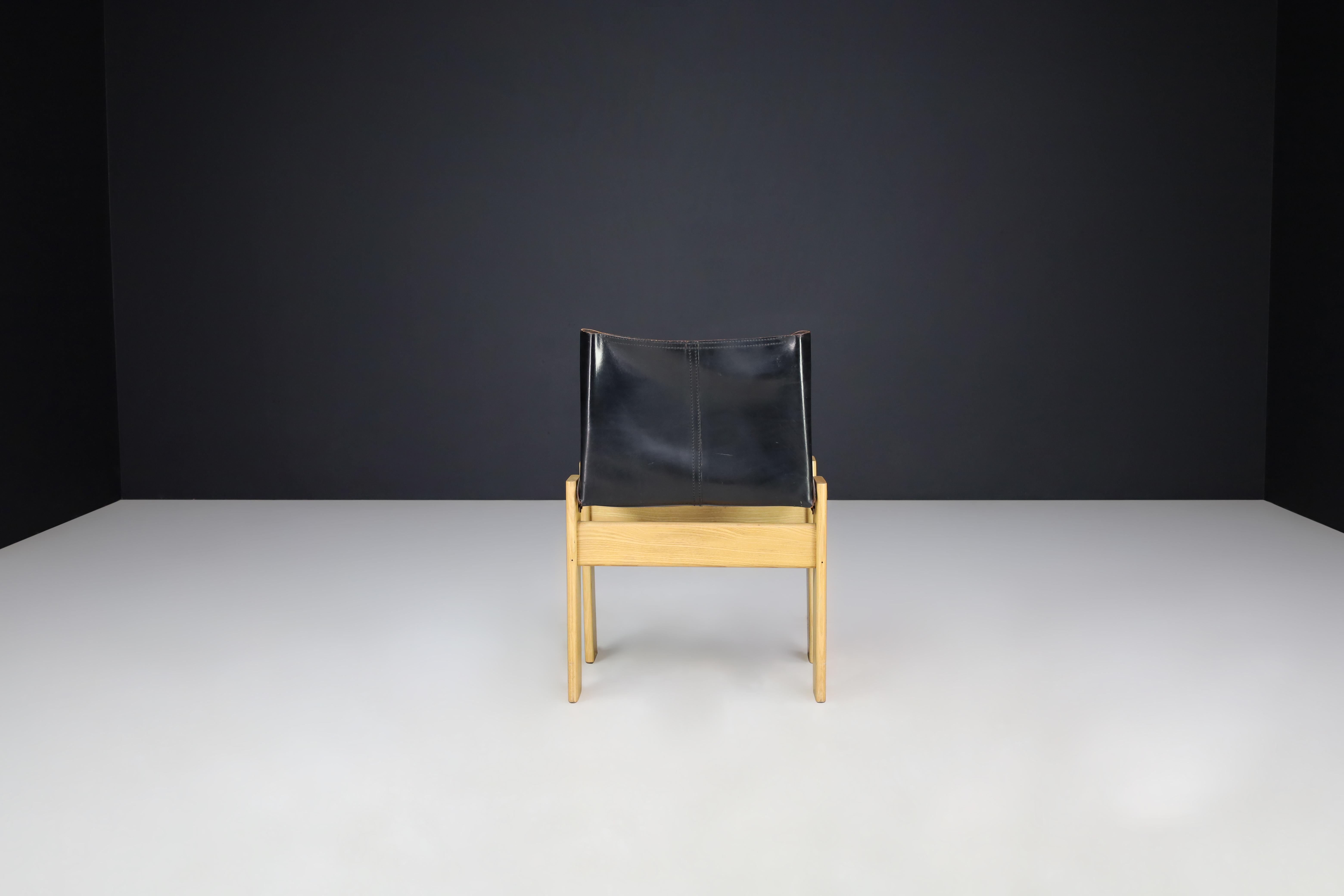 Esszimmerstühle „Monk“ von Afra & Tobia Scarpa aus schwarzem Leder für Molteni, 4er-Set im Angebot 6
